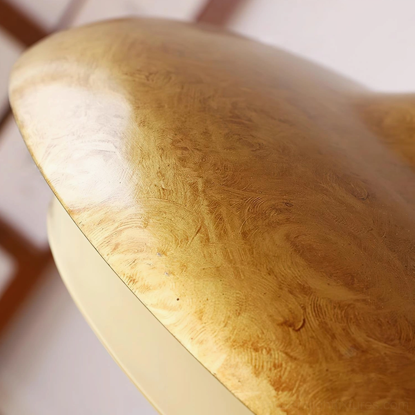 Mid-century brass pendant lamp with layered glass shade, lifestyle photography in modern home setting