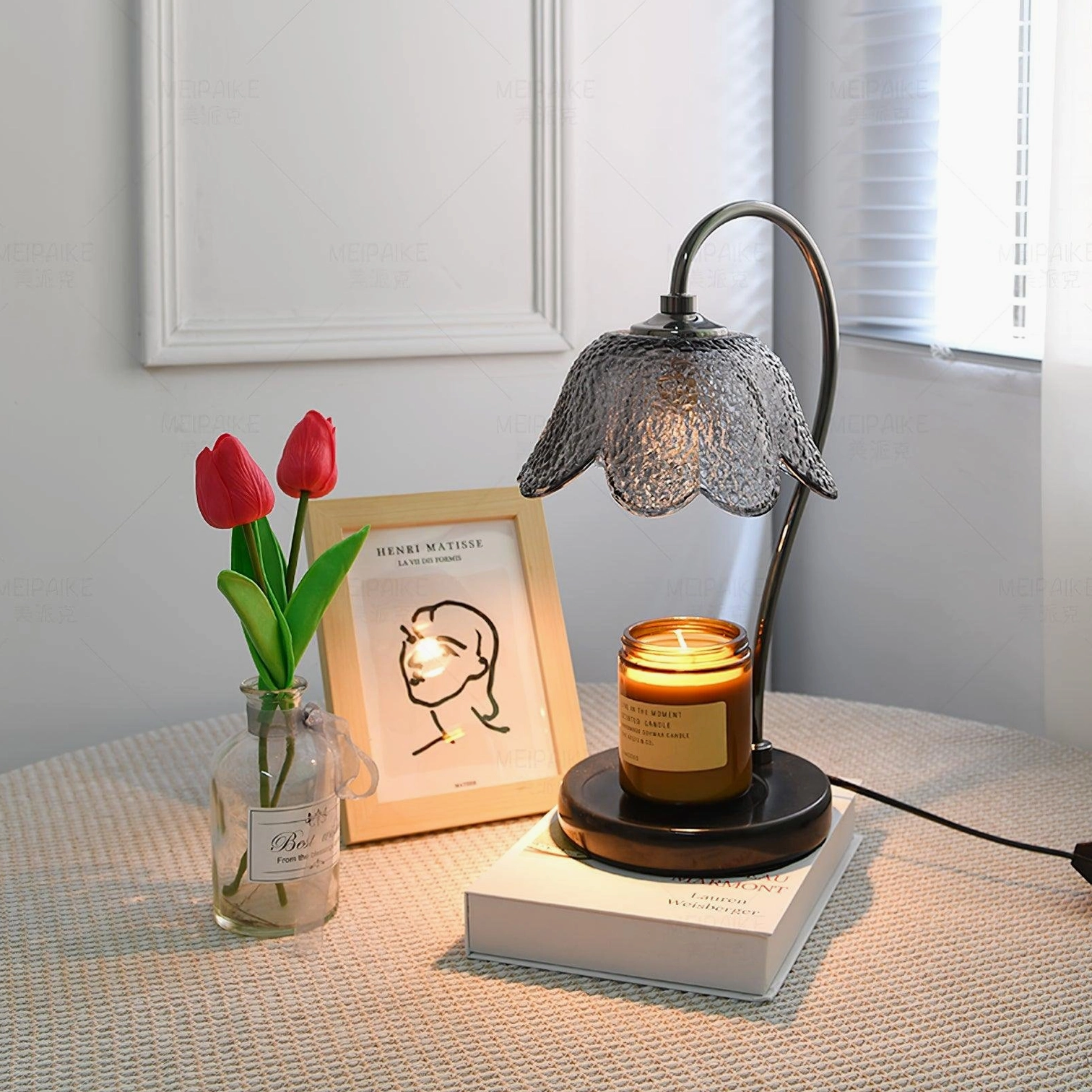 Elegant candle warmer lamp mid-century modern style sculptural form and lighting design