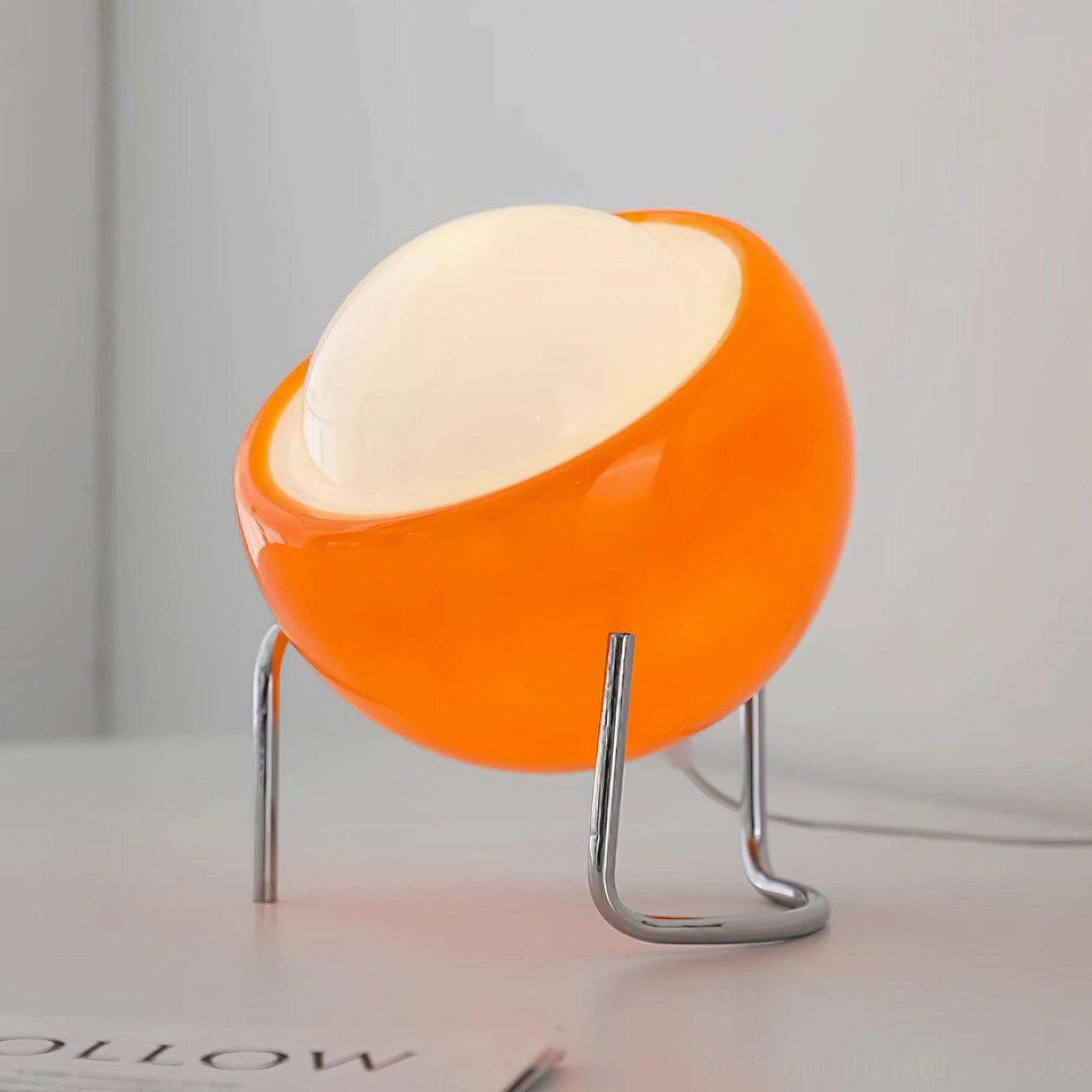 Mid-century Bauhaus dome lamp with tilted sphere shade, geometric form in contemporary space