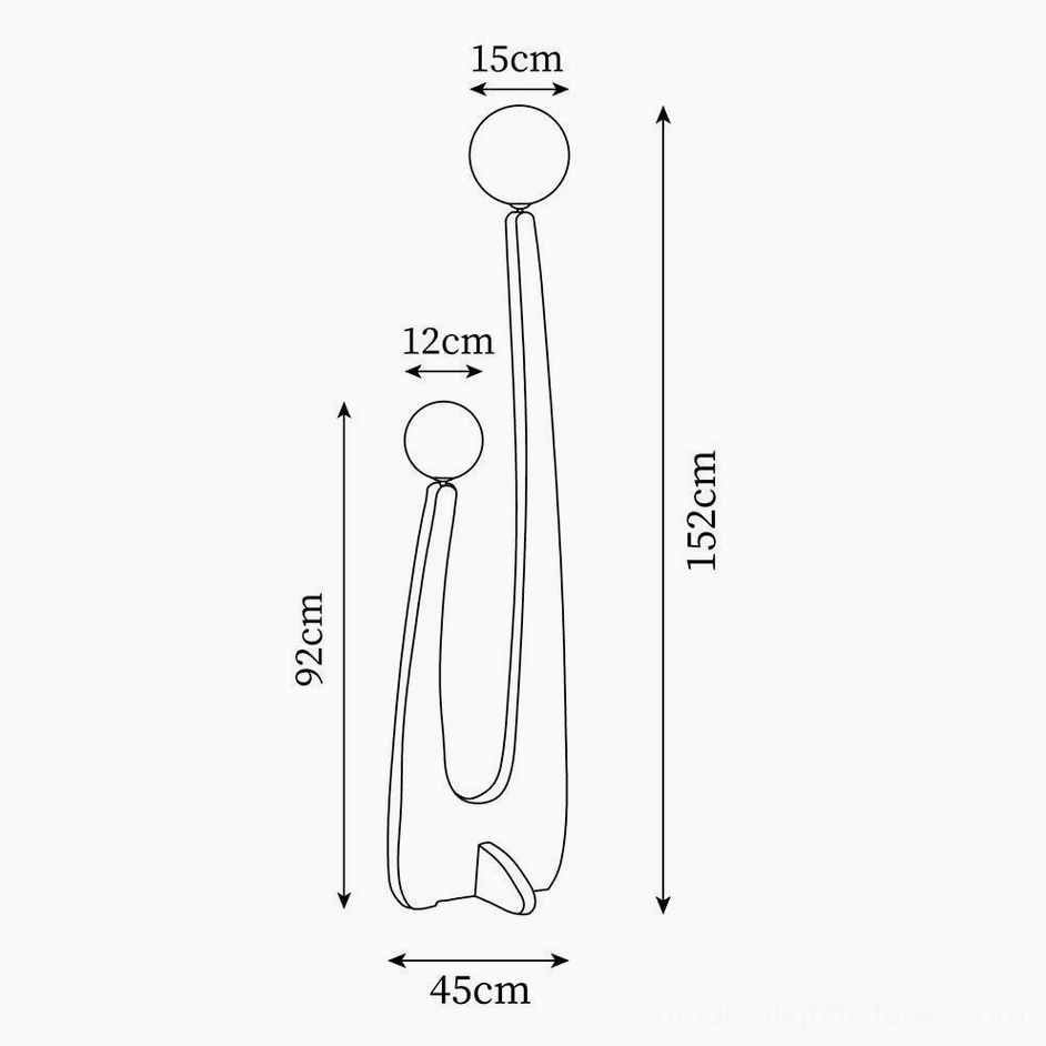 Yoji floor lamp technical specification drawing showing dimensions 152cm height and 45cm diameter base