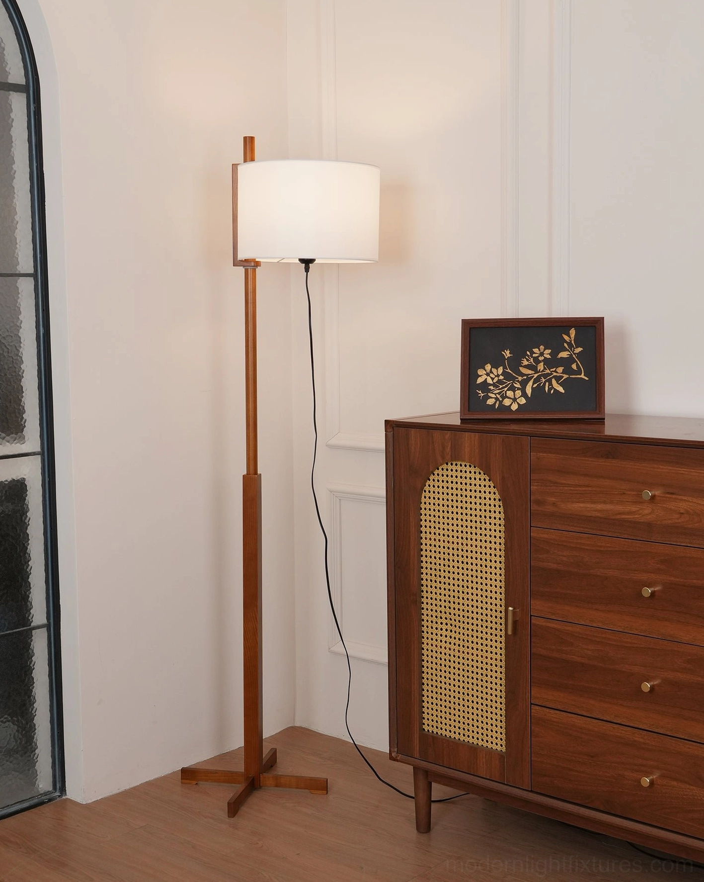 Contemporary mid-century modern floor lamp full height view emphasizing 170cm tall elegant proportions and minimalist design