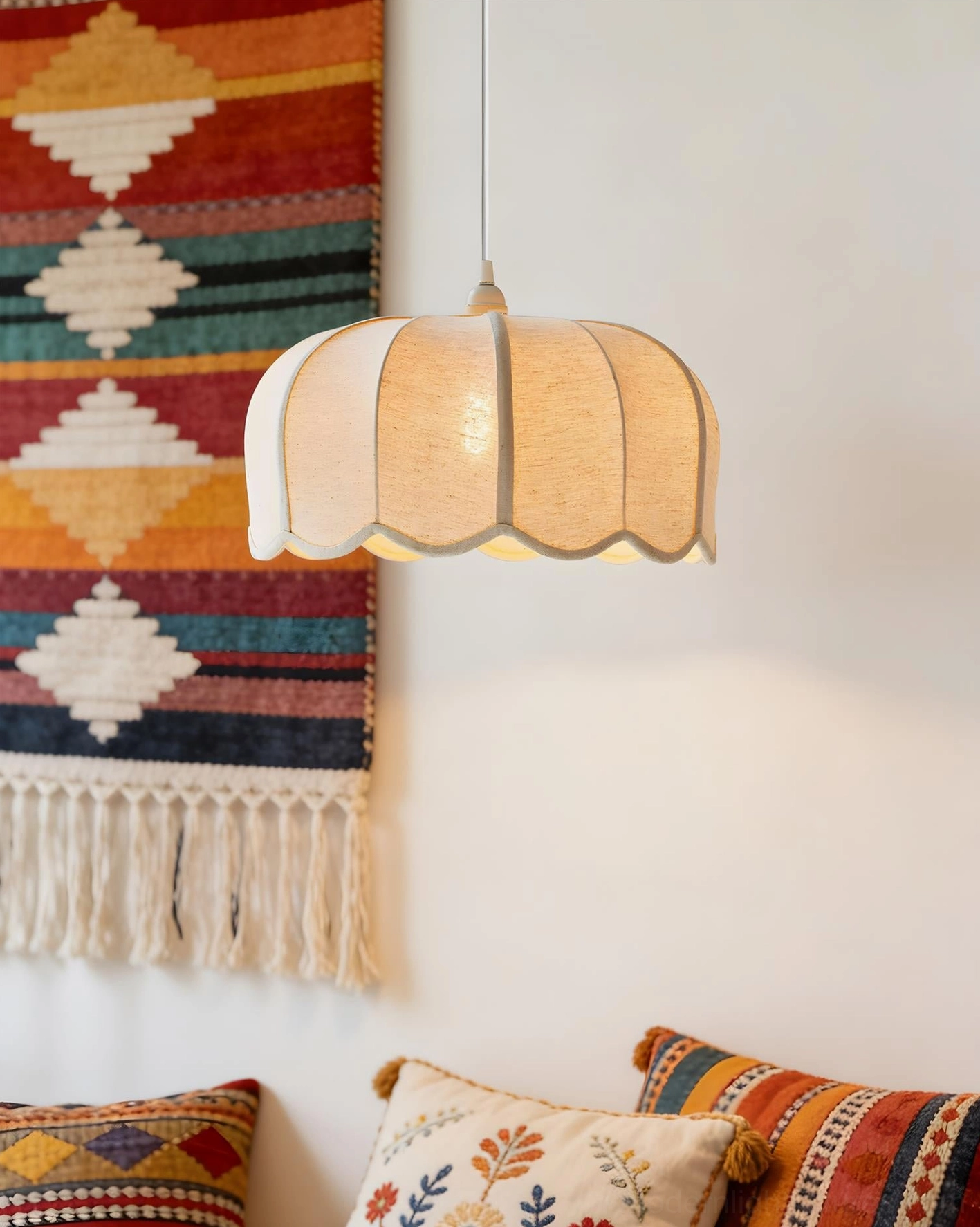 Mid-century modern inspired scalloped pendant light bringing artisanal warmth to contemporary spaces