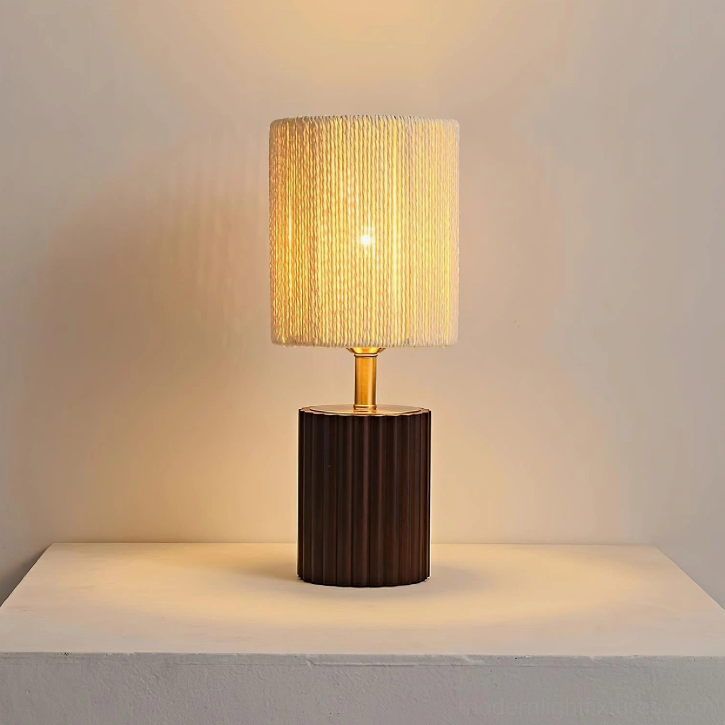 Contemporary grooved wood table lamp showing mid-century modern furniture aesthetic detail
