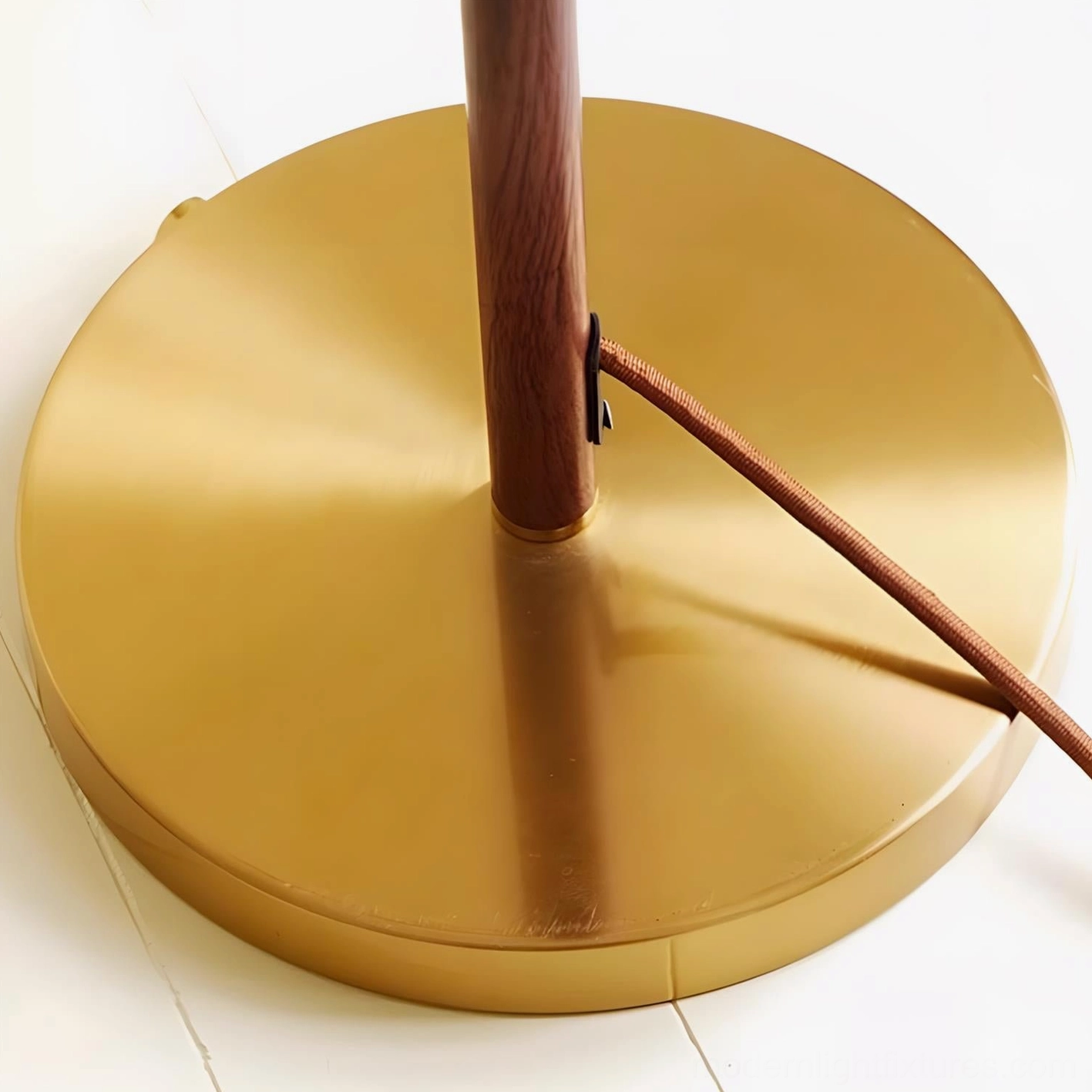 Mid-century modern mushroom floor lamp showing gradient brown glass shade and walnut wood construction