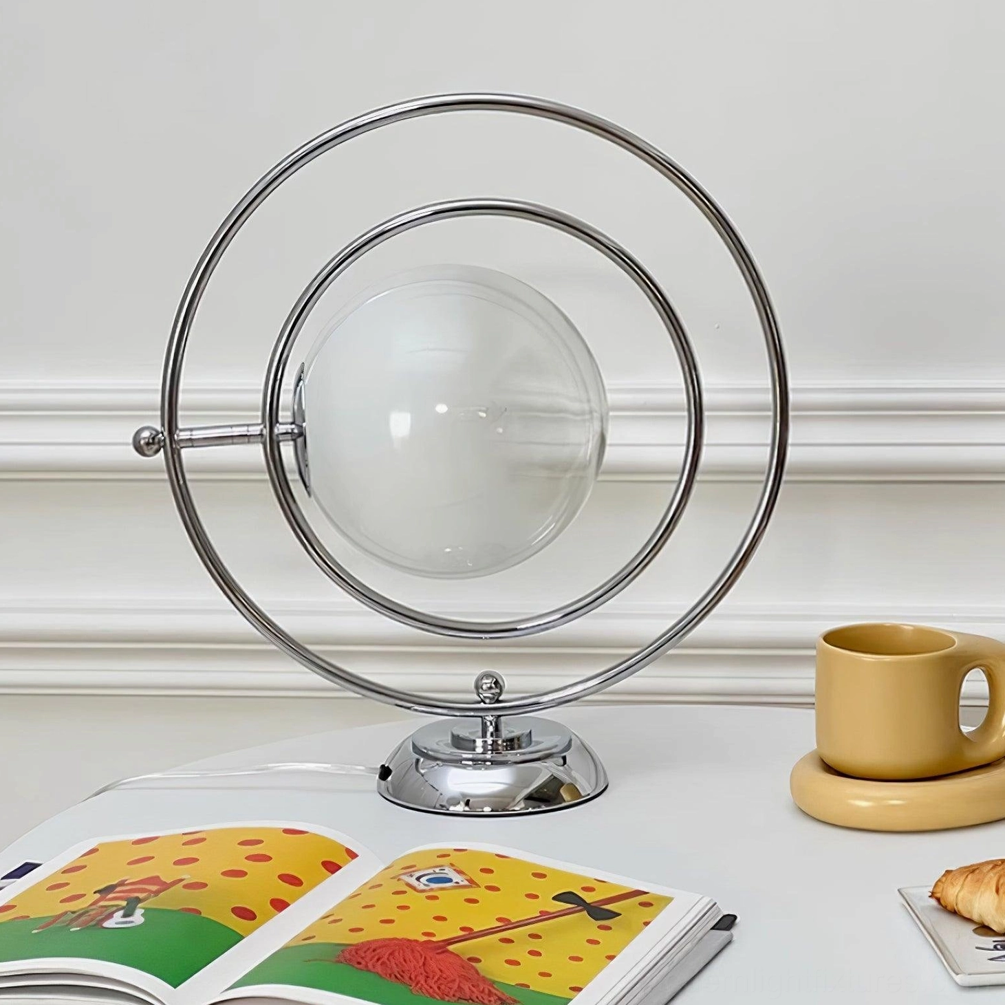 Mid-century modern planet globe table lamp sculptural form artistic