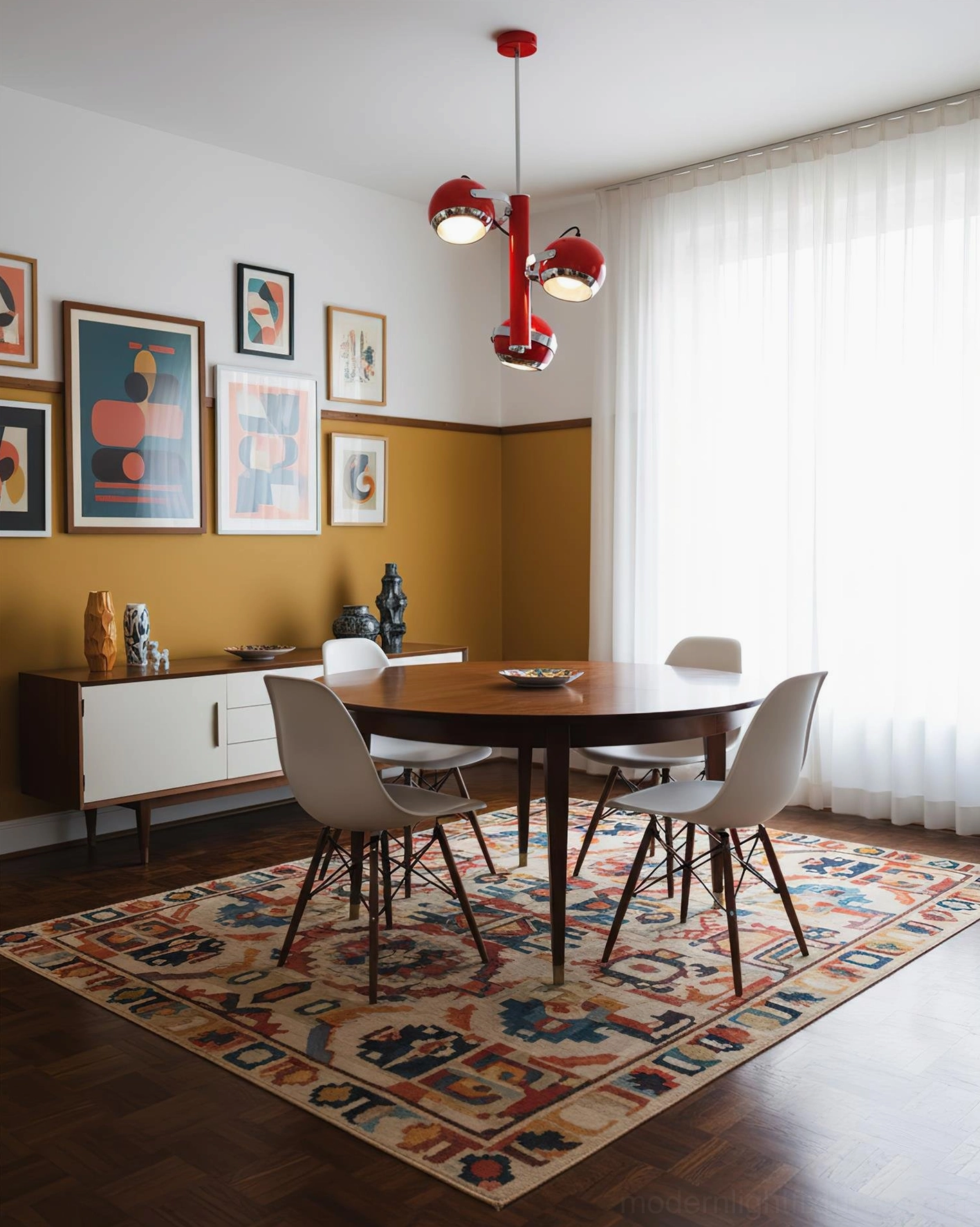 Mid-century Sputnik atomic pendant light fixture overhead view of three-sphere arrangement