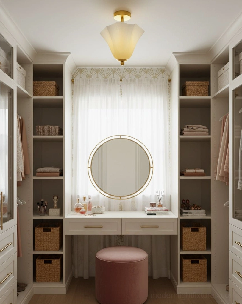 Mido vintage ceiling light in walk-in closet vanity area, French country style interior design