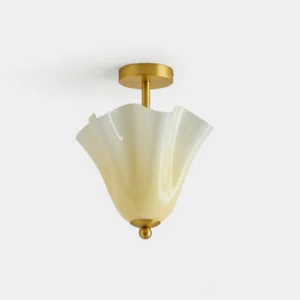 Mido vintage gold brass semi-flush ceiling light with fluted milky glass shade, studio product view