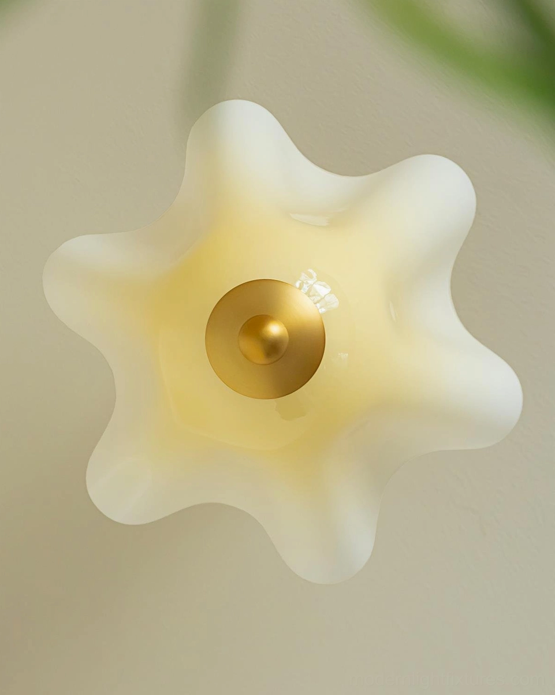 Mido semi-flush ceiling light fixture with fluted glass shade, gold brass hardware detail close-up