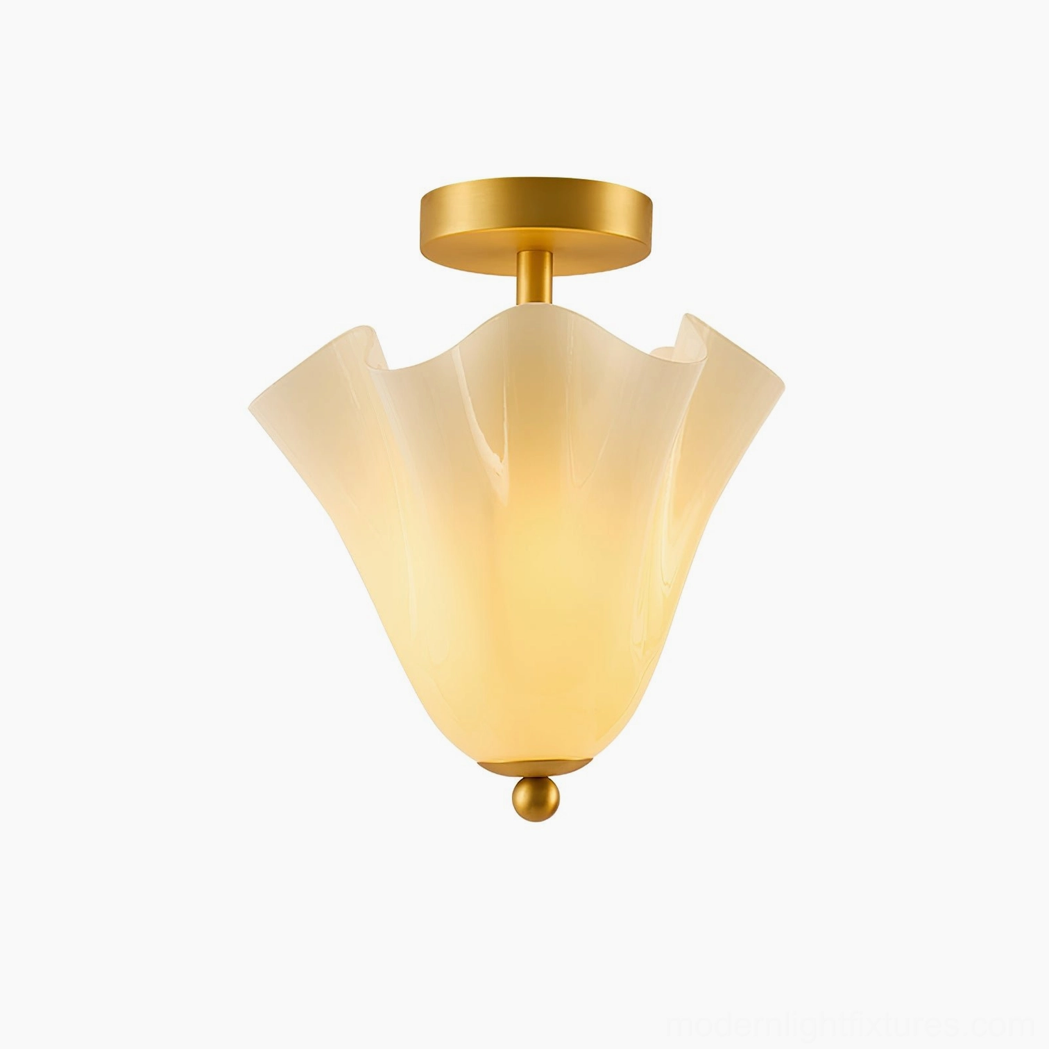 Mido semi-flush ceiling light with gradient yellow glass shade, warm atmospheric room lighting