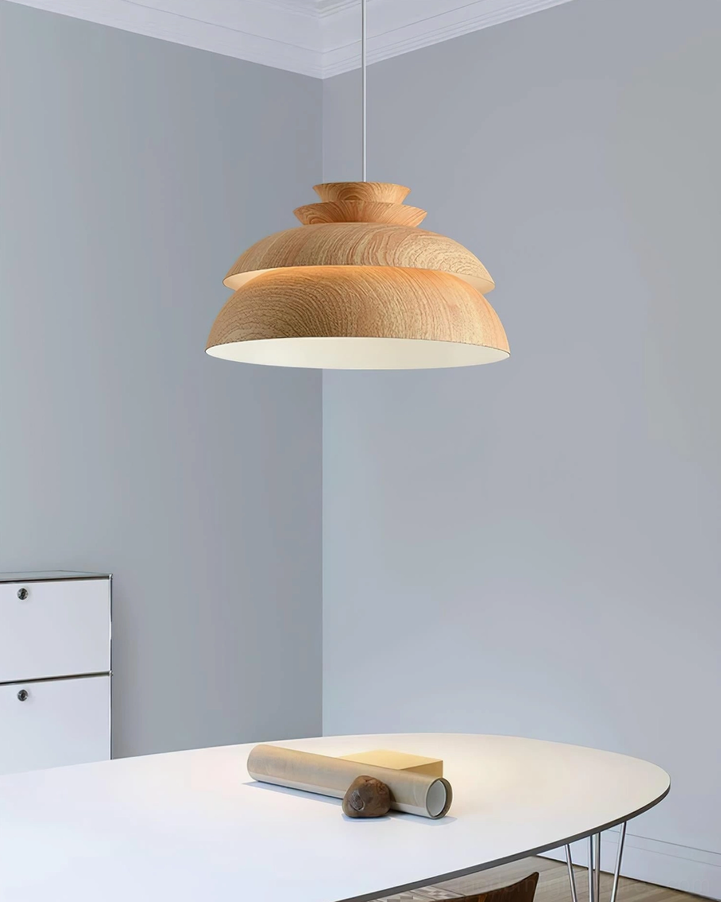Midori tiered aluminum pendant light with modern layered shade design detail view
