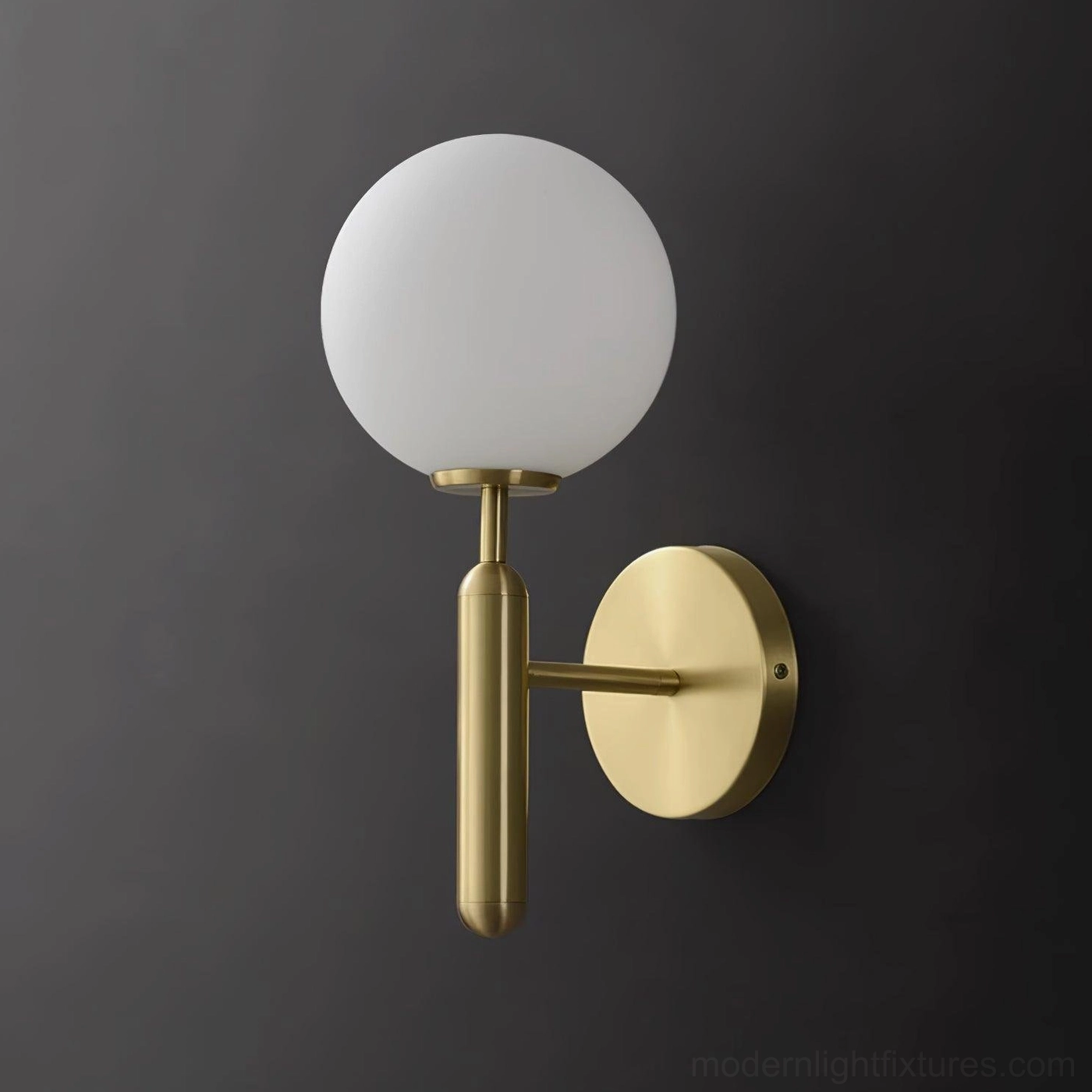 Miira globe wall light in white finish option, Scandinavian minimalist bedroom accent fixture