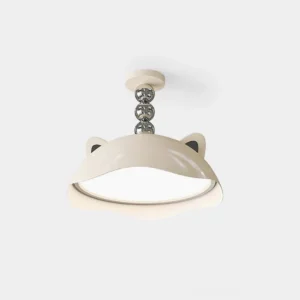 Miki cat-ear ceiling light front view studio shot with cream white finish and silver metal hanging rod
