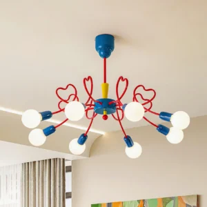 Milana colorful pendant chandelier installed on white ceiling in modern living room interior