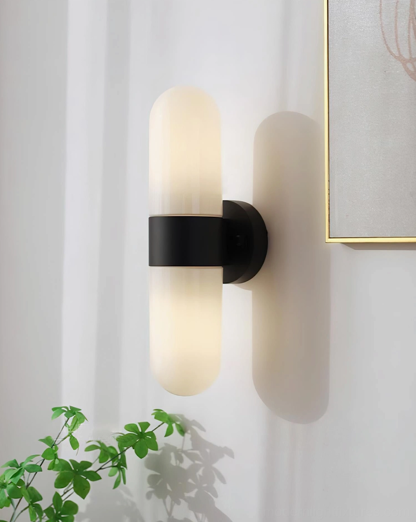 Contemporary wall sconce architectural details - metal hardware and glass construction