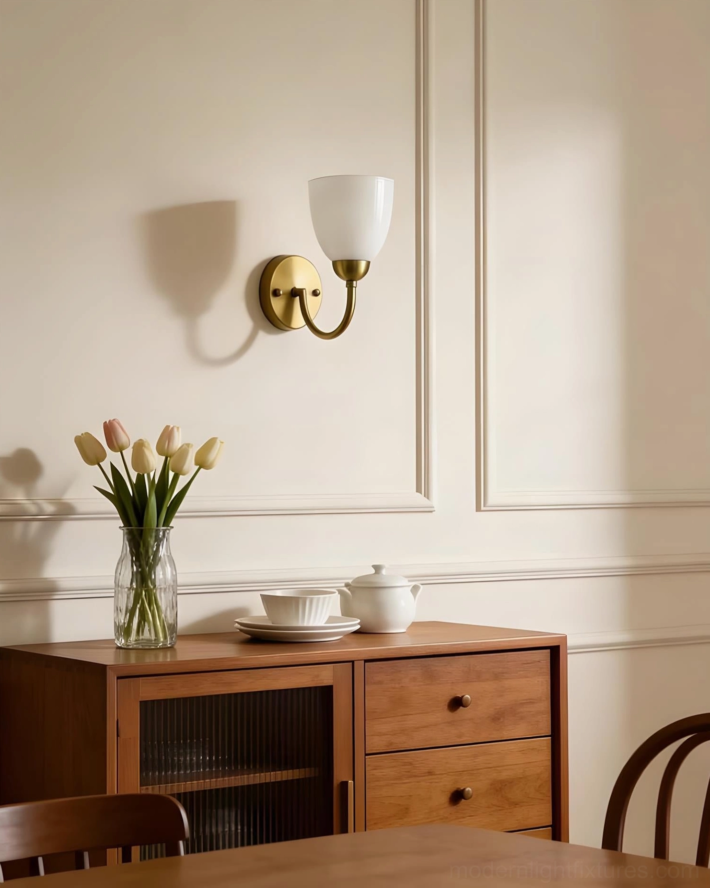 Mild Velin frosted glass wall sconce full view - modern minimalist brass lighting fixture