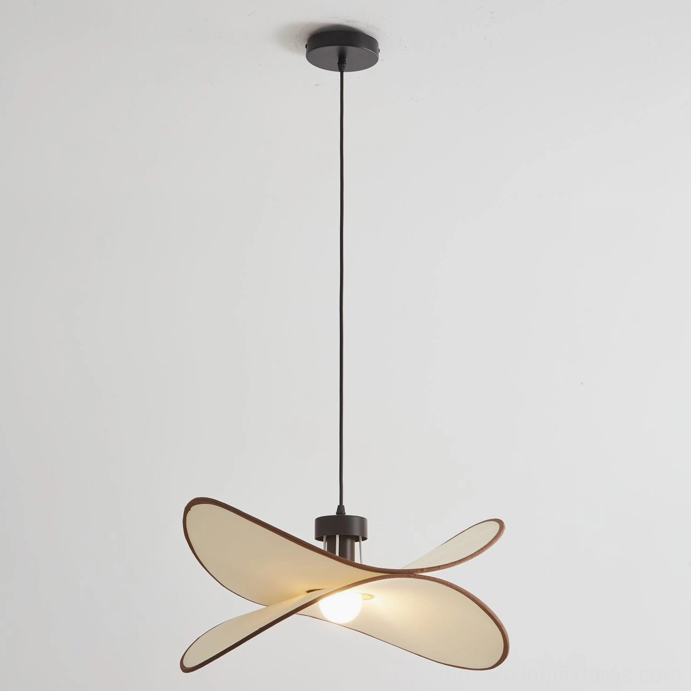Miley fabric pendant light showing petal form at different viewing angles to highlight organic sculptural design