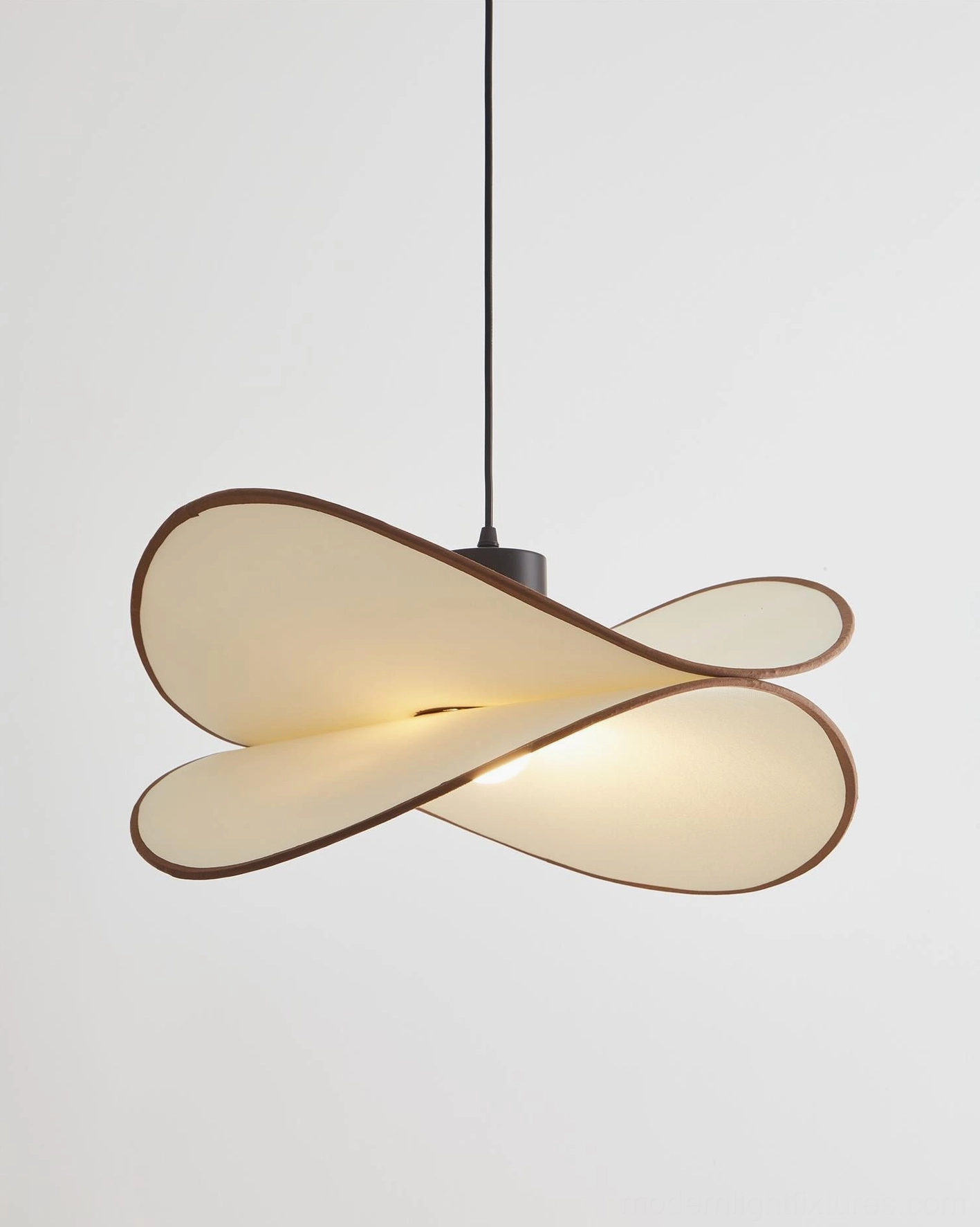 Miley organic hanging pendant light detail showing metal bracket attachment and adjustable wire length feature