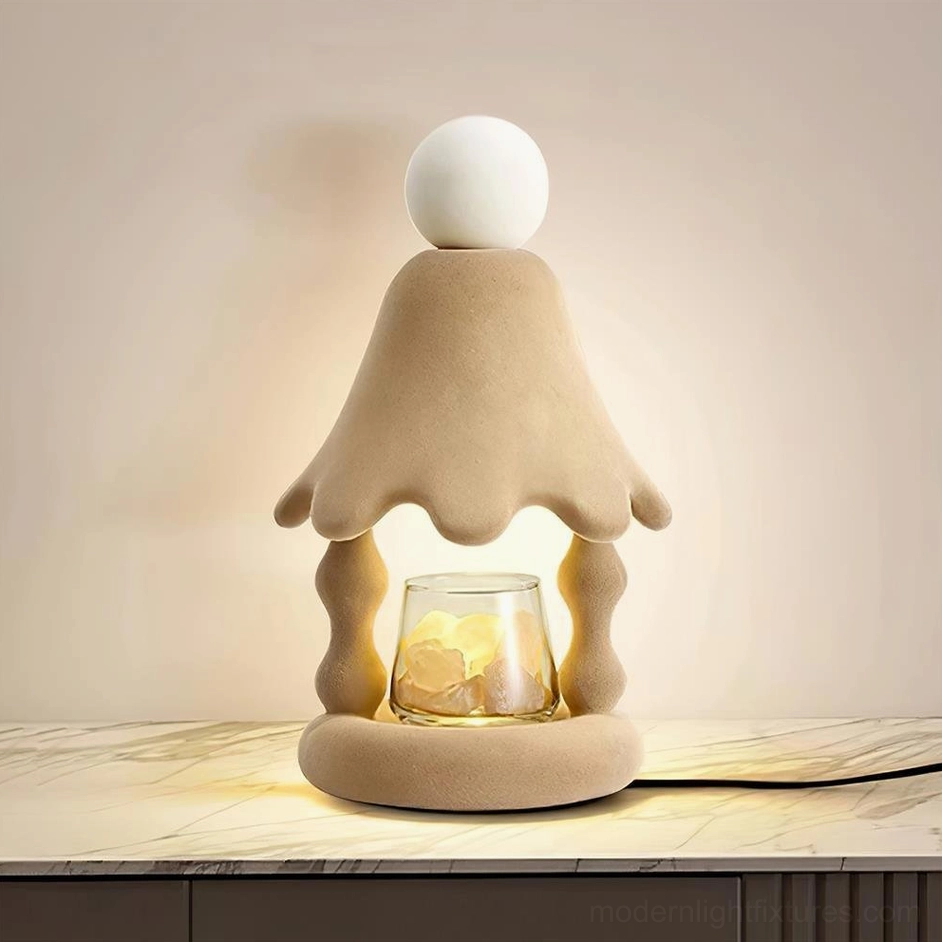 Milk coffee Stacy candle warmer lamp showcasing warm neutral finish on home interior side table with ambient lighting