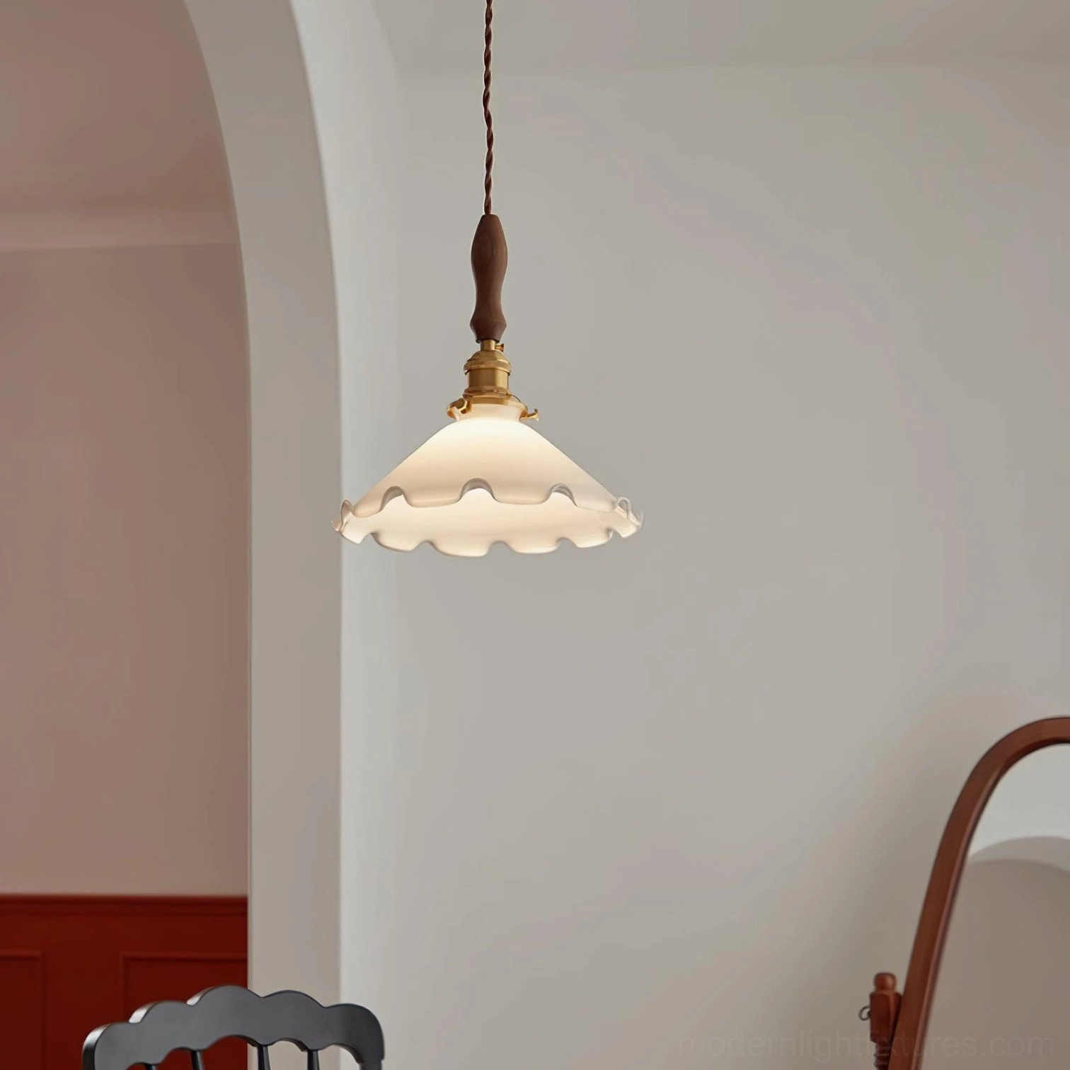 Milky flower pendant light with decorative frosted shade, artistic lighting display