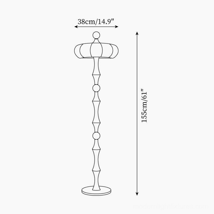 Milo floor lamp technical dimension diagram with measurements 155cm height and 38cm lampshade diameter specifications