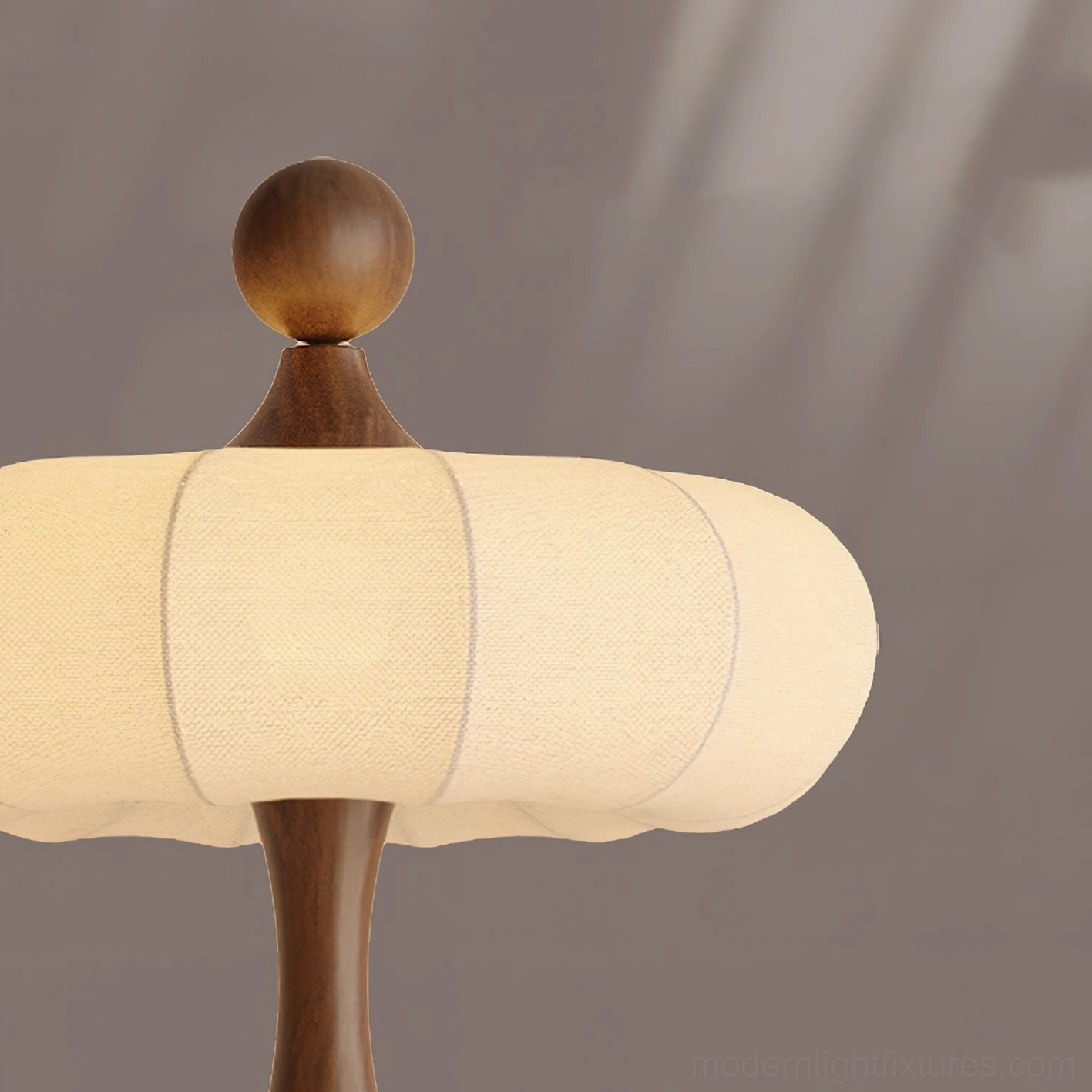 Milo Scandinavian-inspired floor lamp with hand-carved walnut wood body and soft fabric shade, home ambient lighting