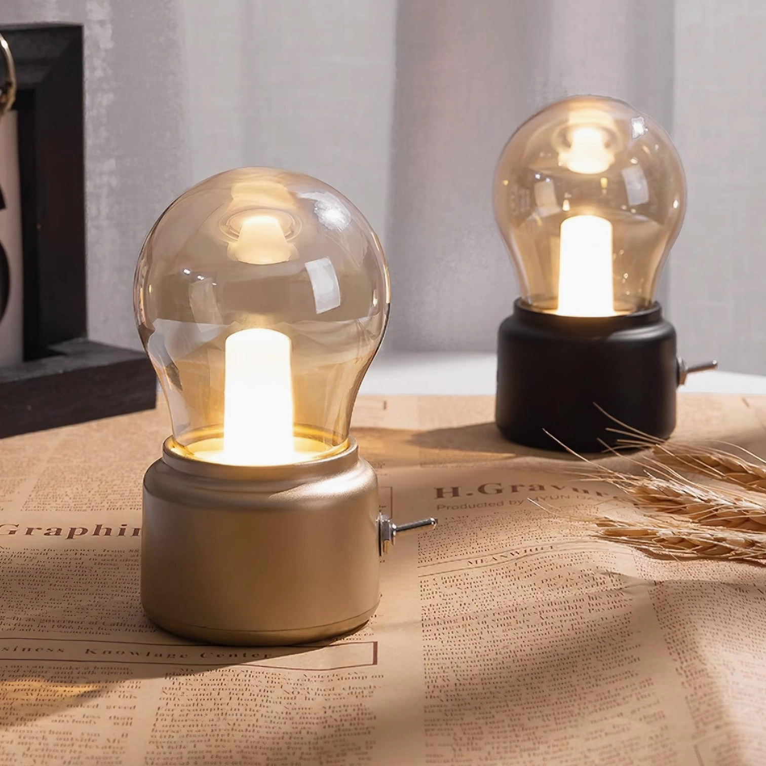 Compact mini table lamp metal construction glass shade durable long-lasting