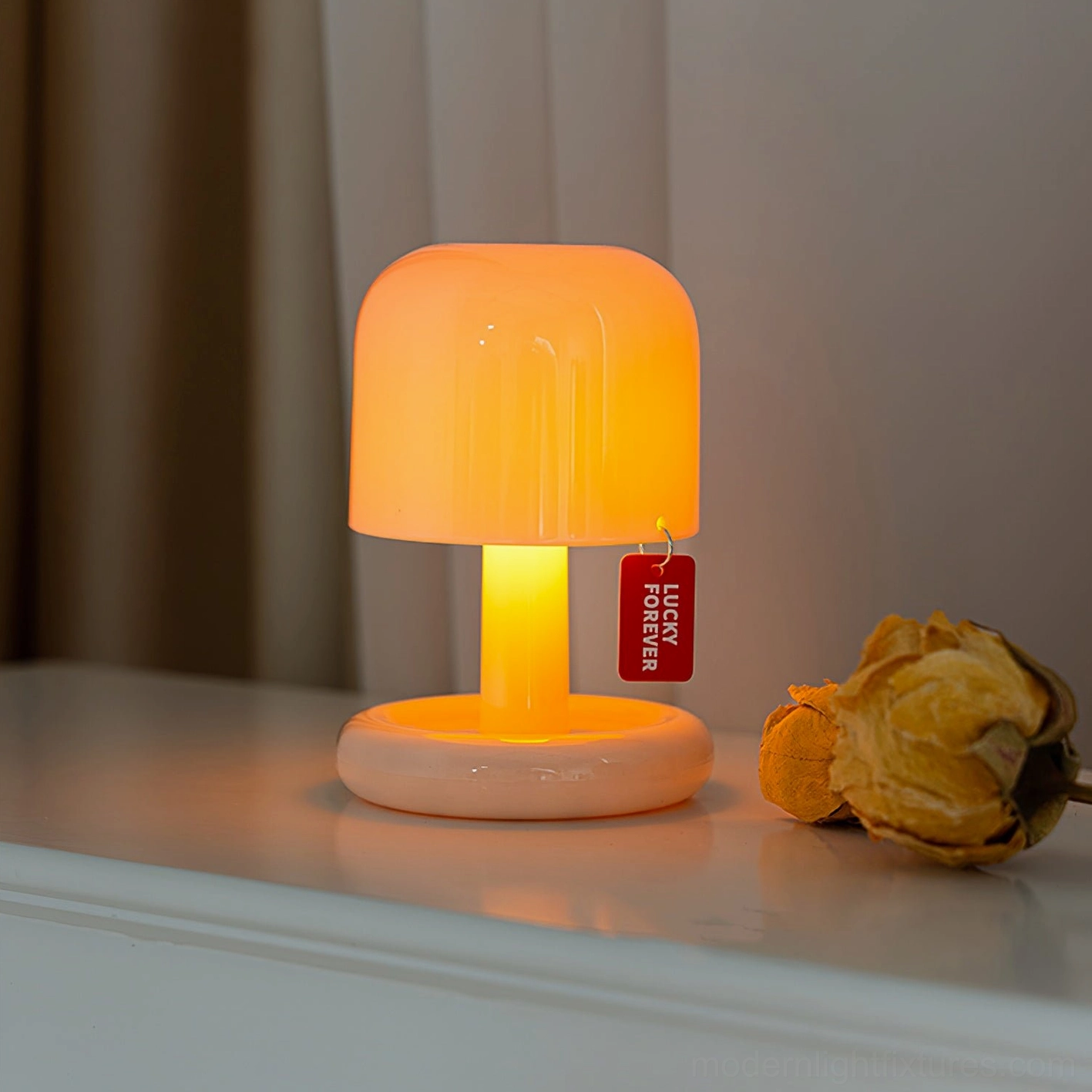 Mini Mushroom Rechargeable Lamp in room setting - Ambient warm lighting