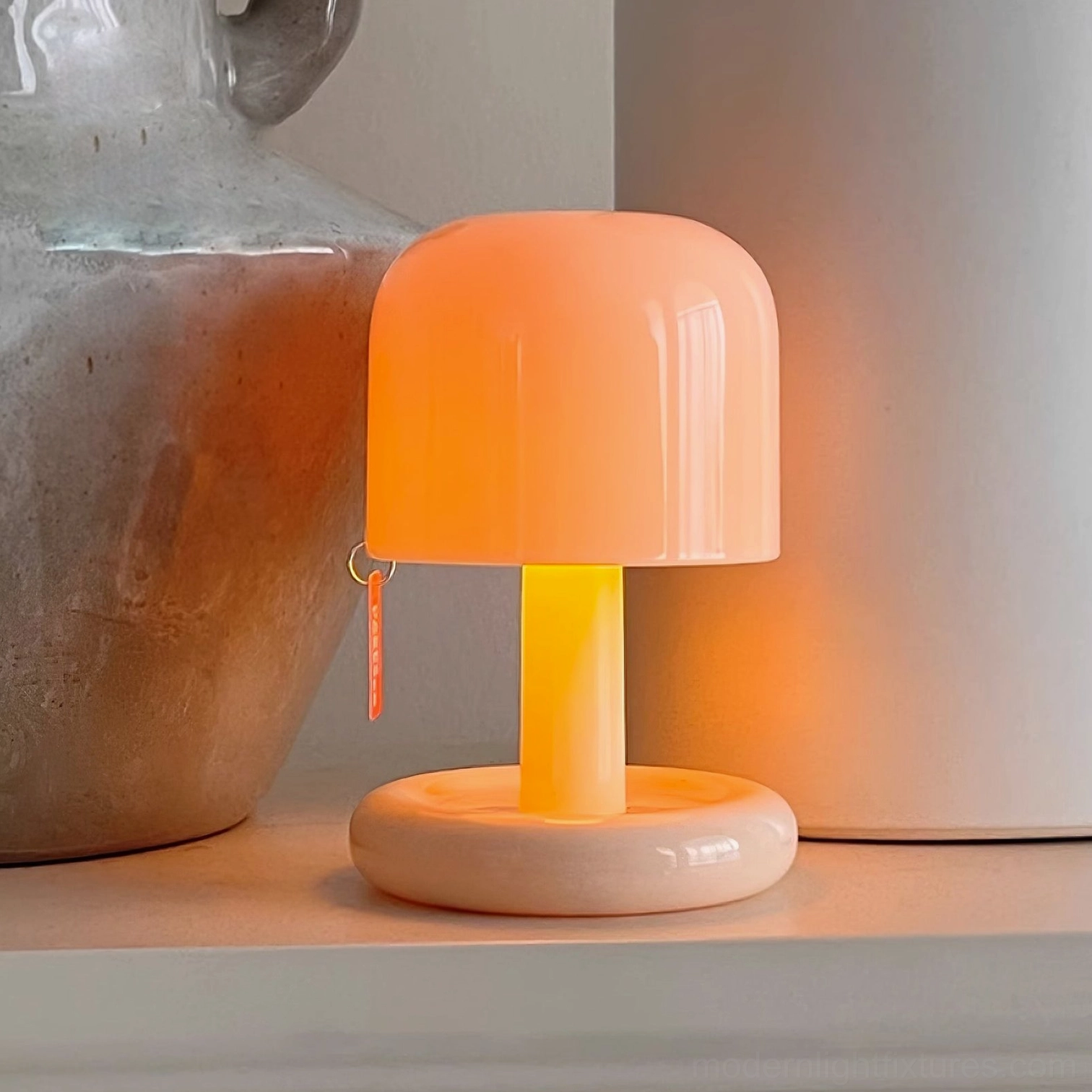 Rechargeable mushroom table lamp in Scandinavian interior design