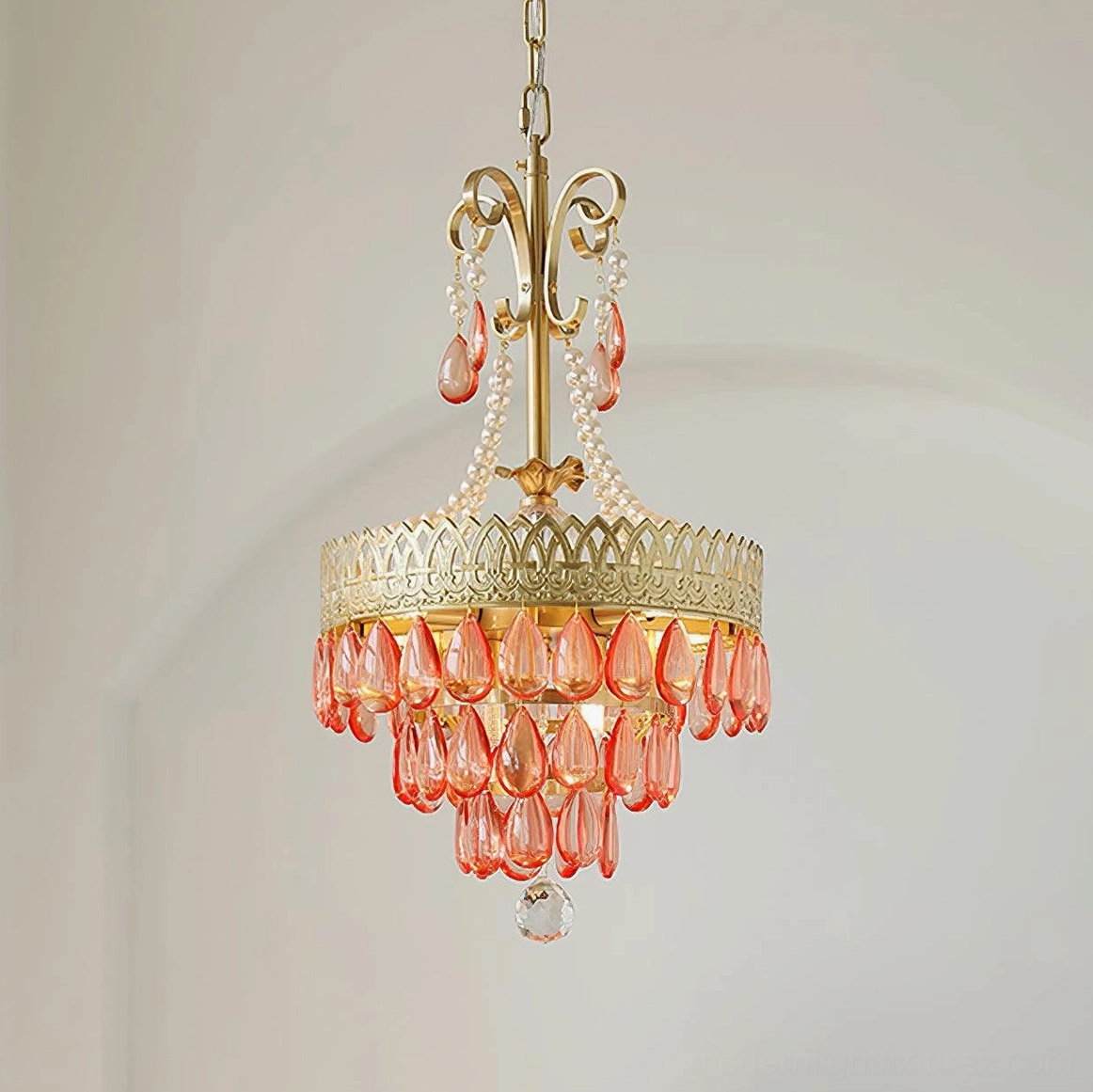Red ruby crystal chandelier mini size 30cm diameter bedroom intimate space pendant light