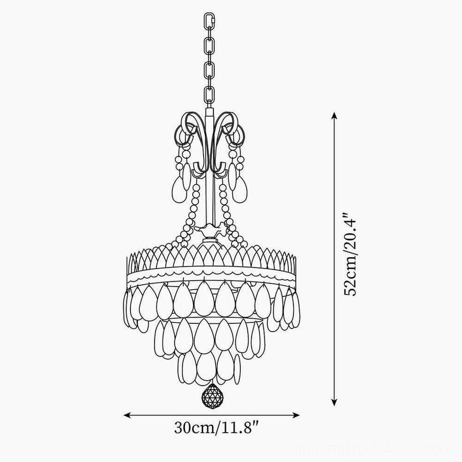 Mini red ruby crystal chandelier technical schematic line drawing 52cm height 30cm diameter specifications