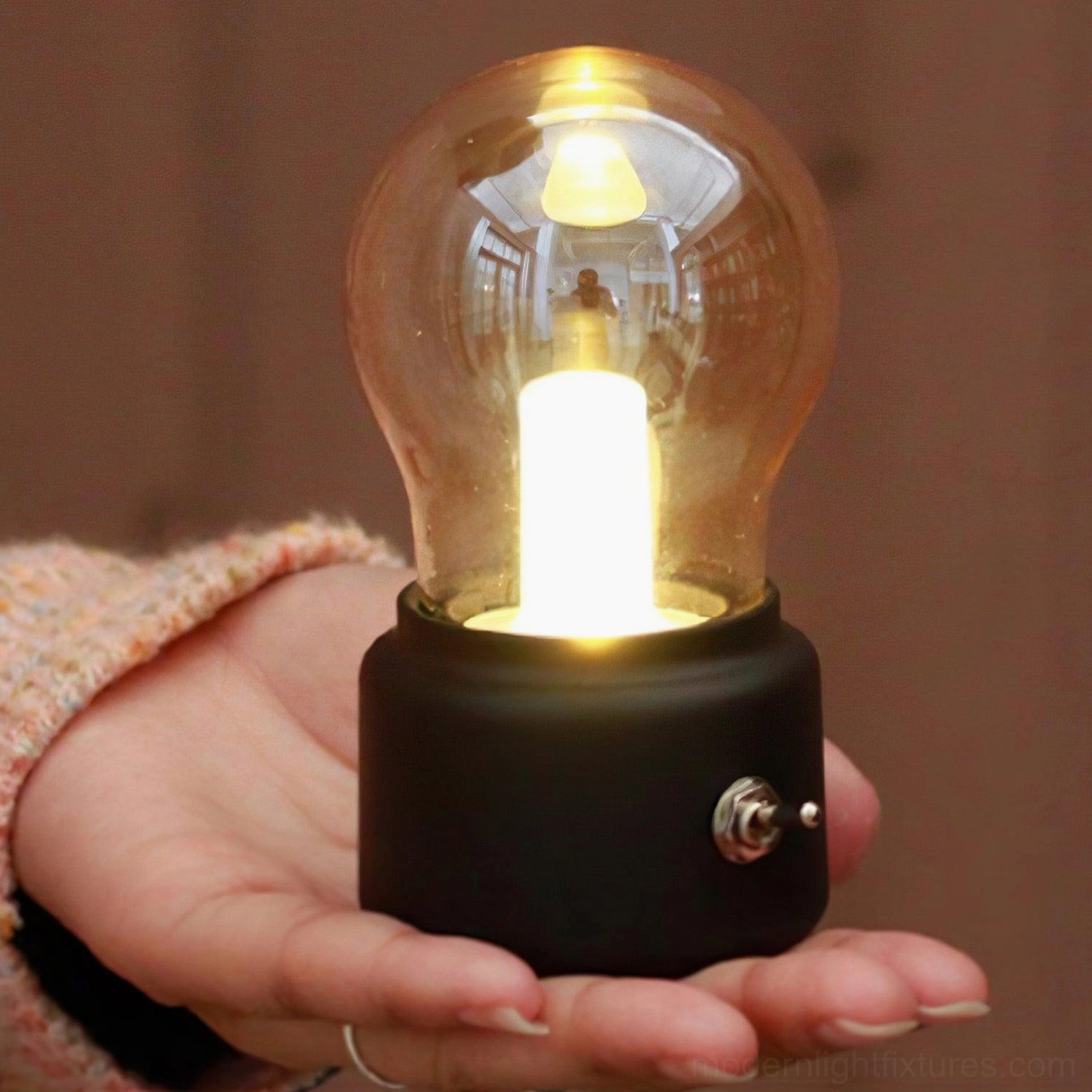 Clear glass miniature Edison bulb lamp with integrated LED warm white light source
