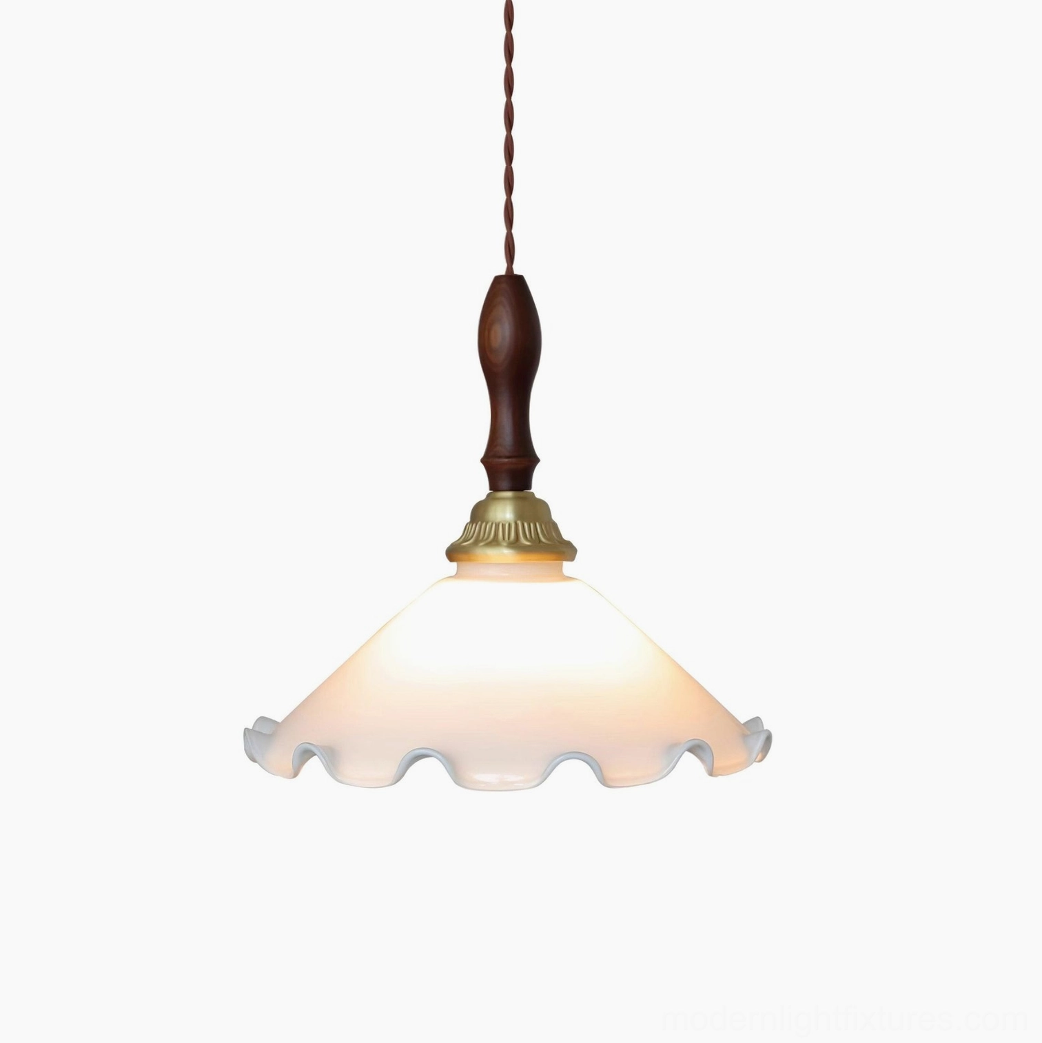 Minimal frosted ruffled glass pendant lamp with twisted cord, professional product photography