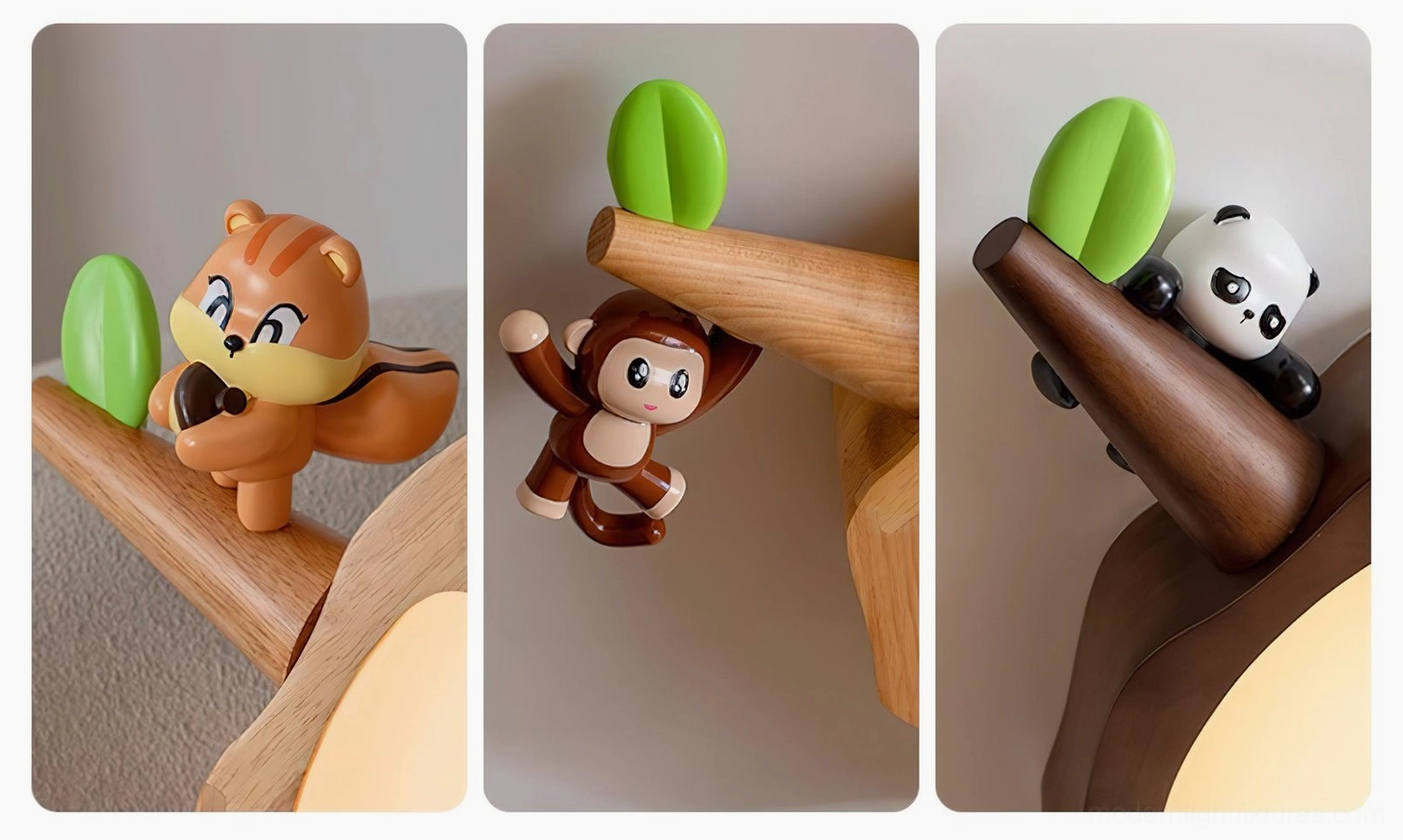 Ceiling lamp with woodland animal design installed in modern minimalist children's bedroom with soft lighting