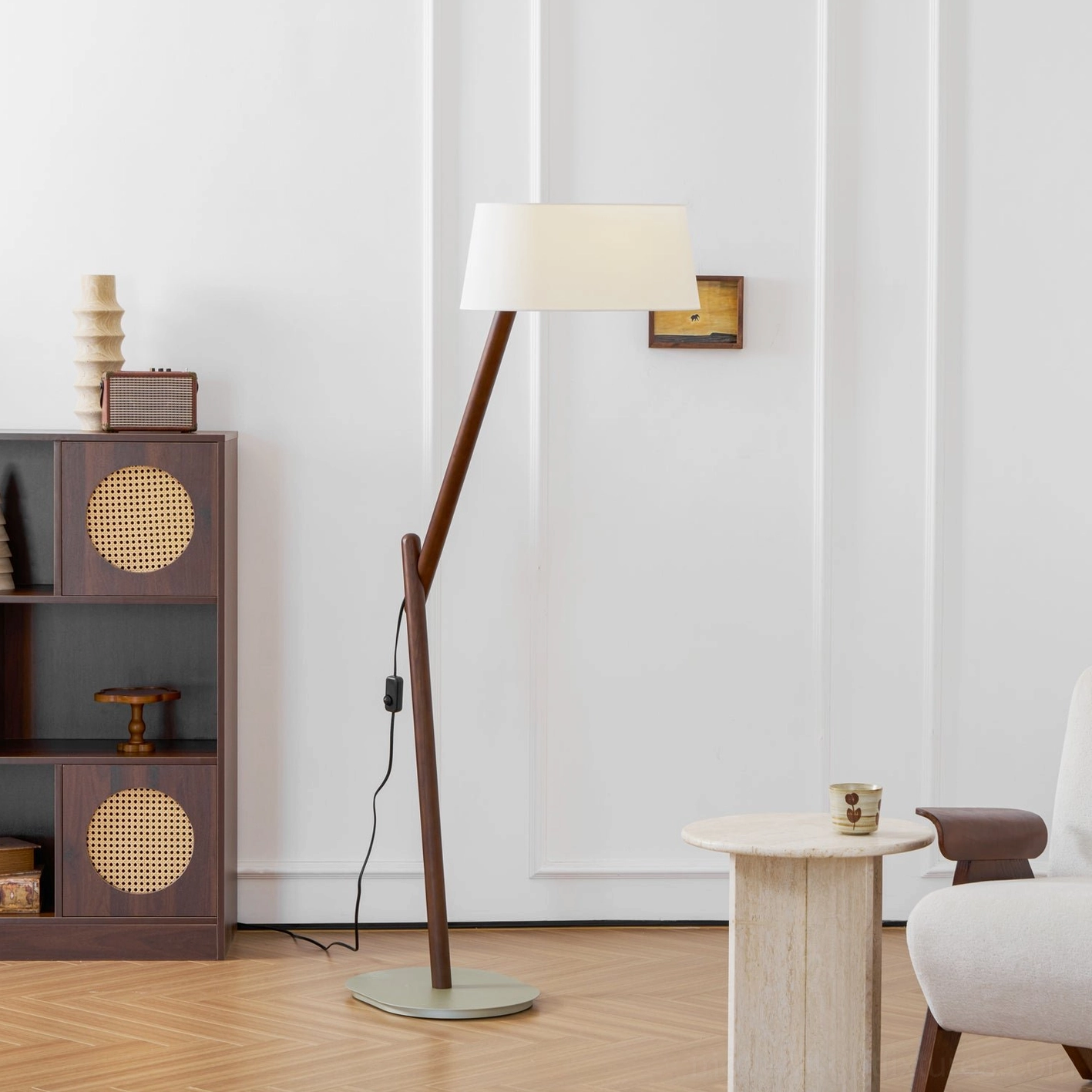 Minimalist arc floor lamp suitable for indoor use with durable weighted metal base construction