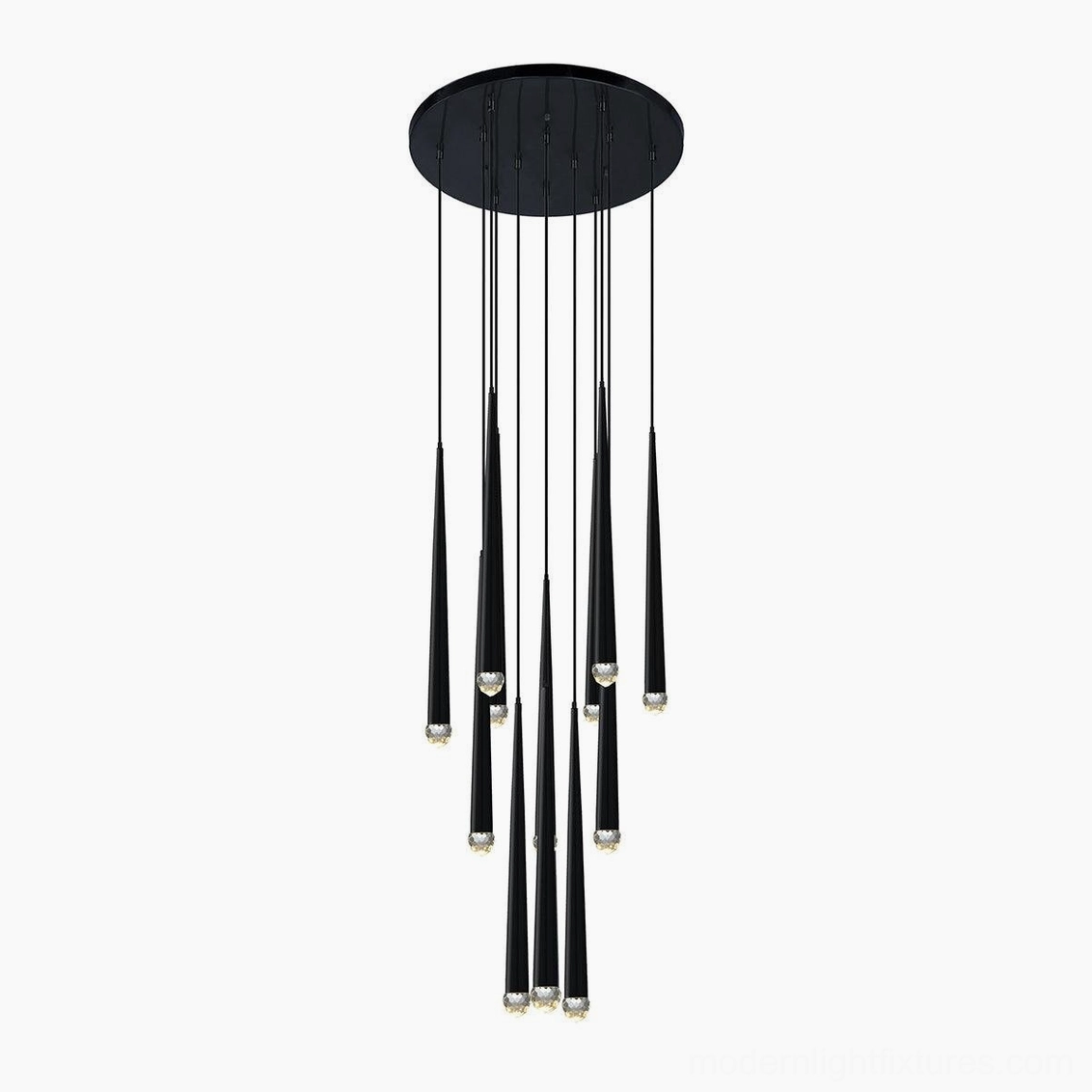 Minimalist cluster chandelier with black cord suspension system