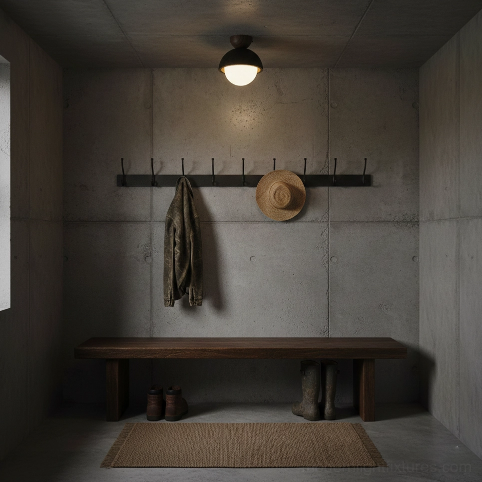 Travertine ceiling light in minimalist contemporary interior space