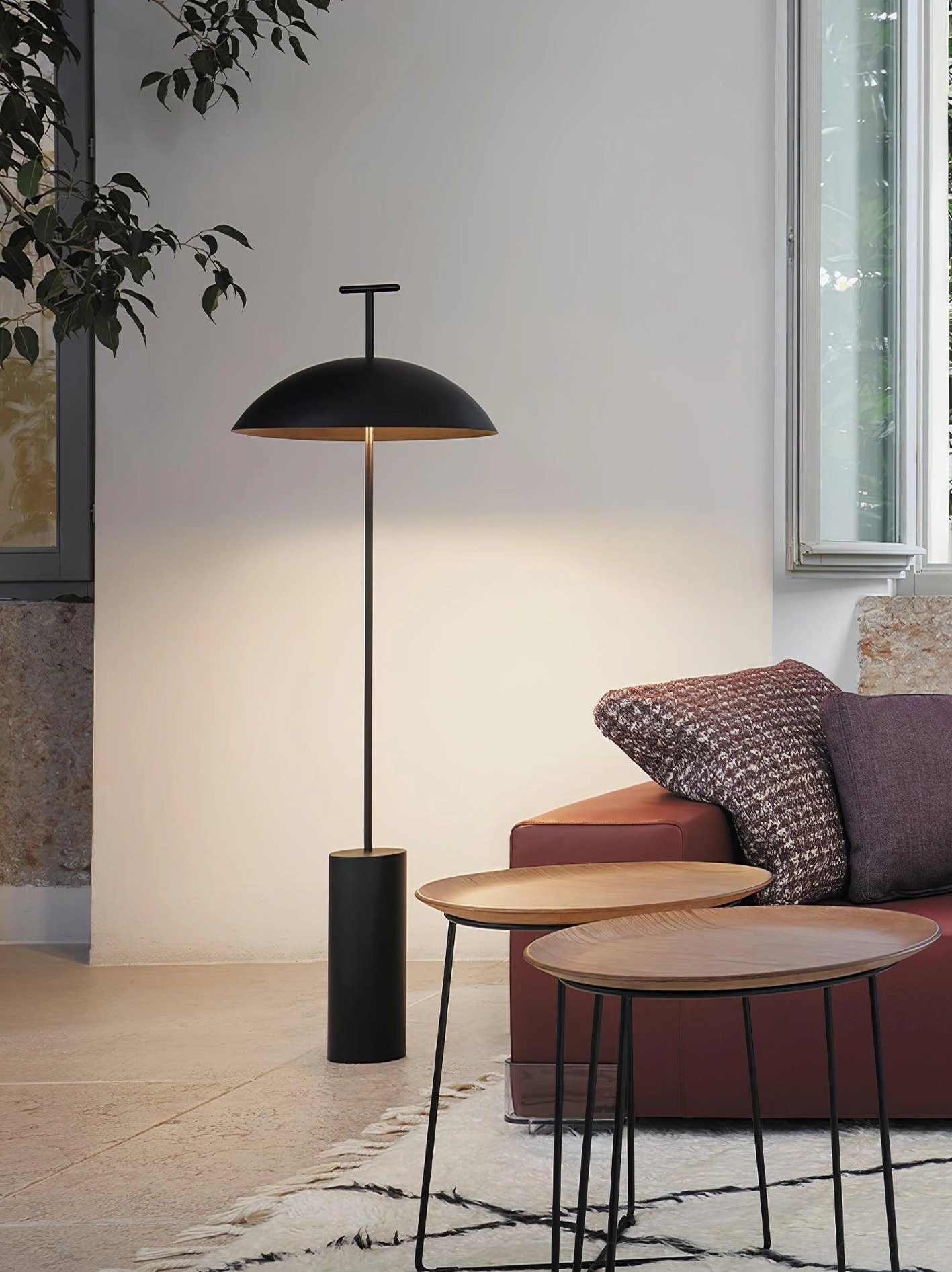 Minimalist standing dome floor lamp integrated LED technology functional design