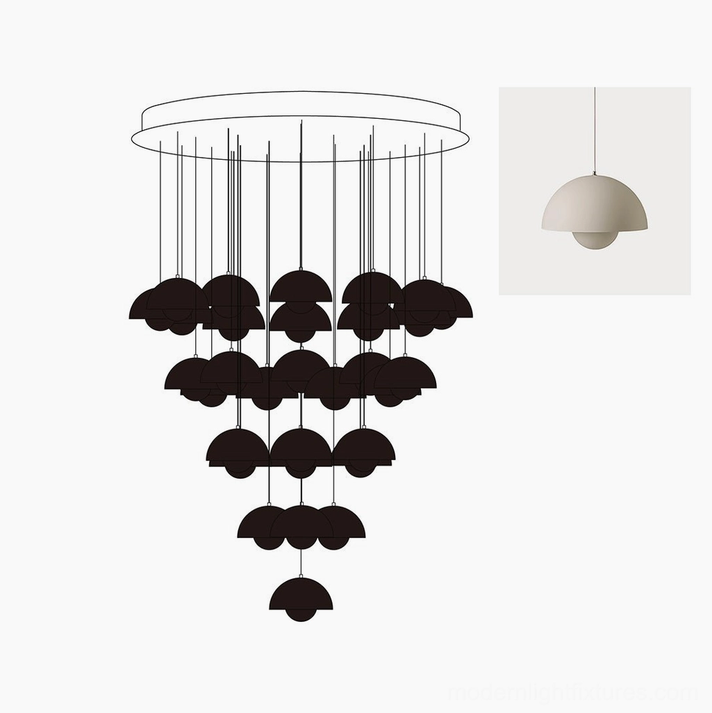 Modern multi-head dome pendant chandelier in contemporary minimalist interior design setting