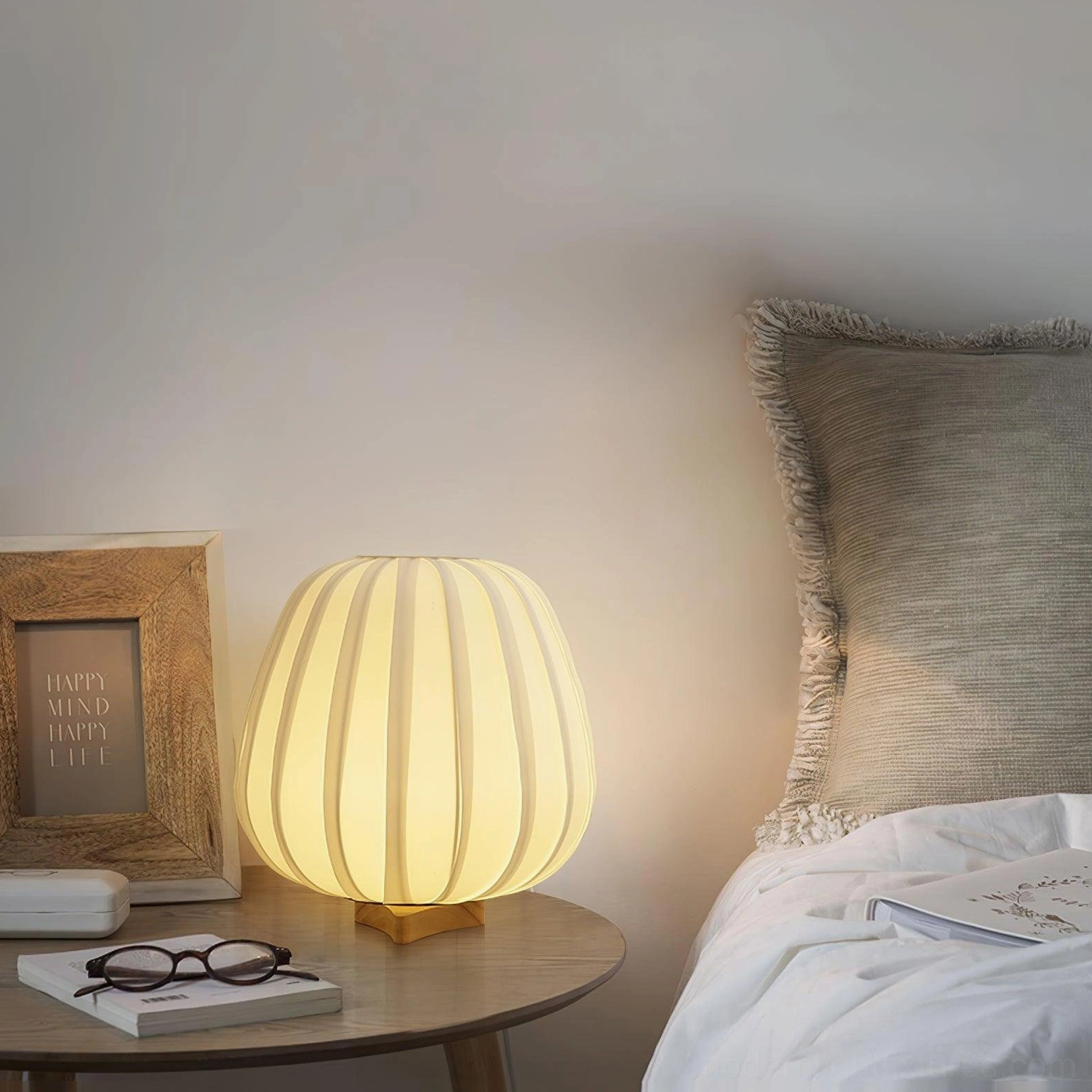 Minimalist fabric table lamp scandinavian design natural wood aesthetic