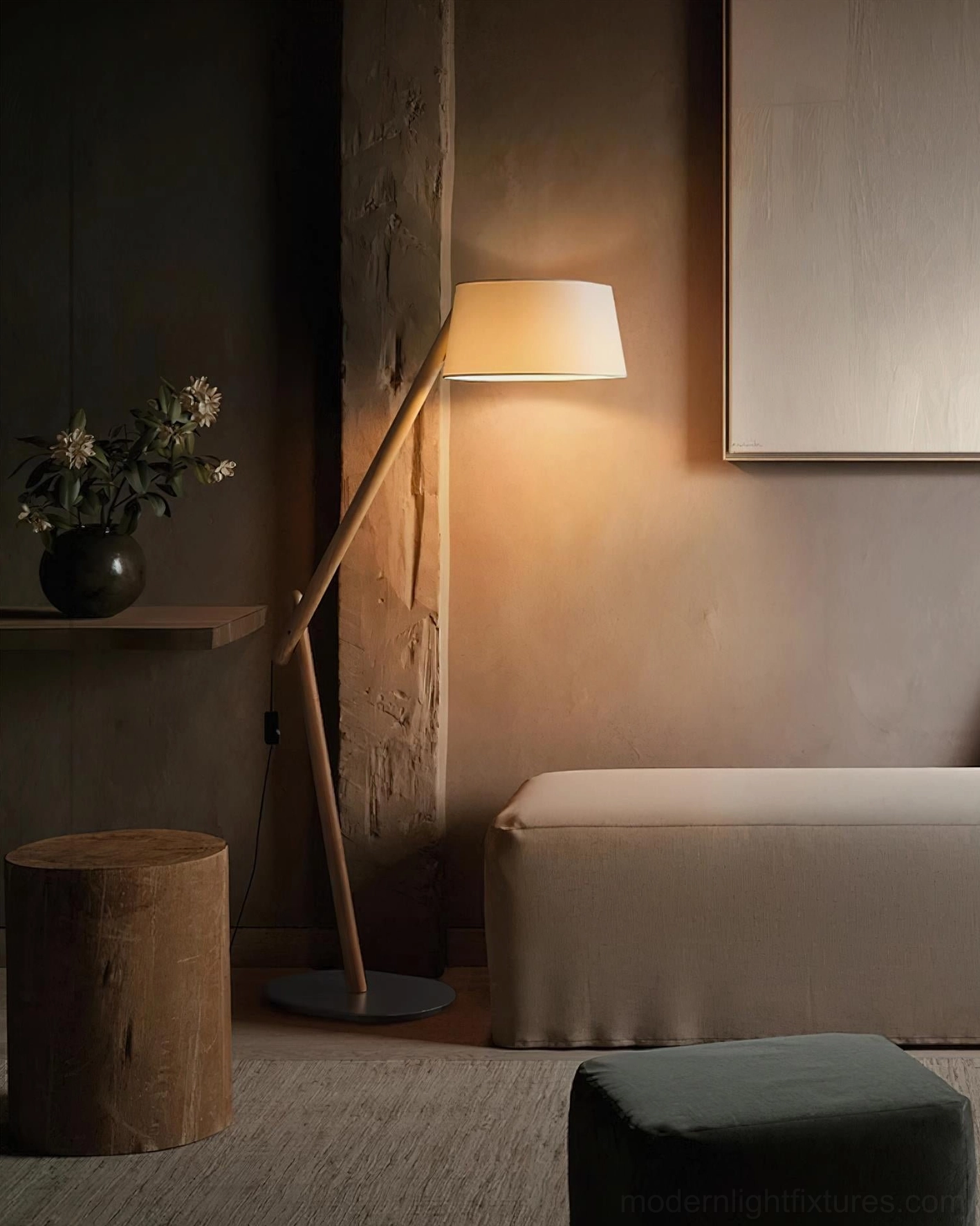 Minimalist floor lamp featuring graceful cantilever arm and premium fabric shade design