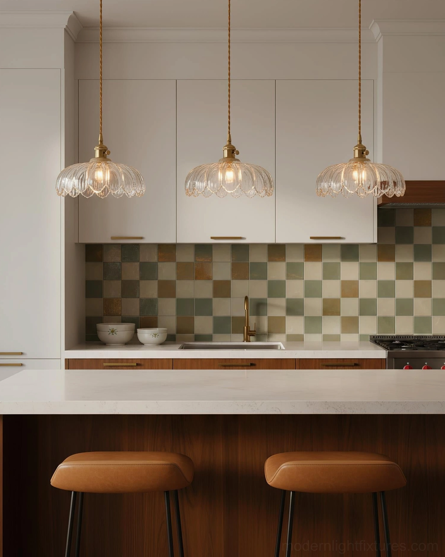 Modern minimalist glass pendant light installed in contemporary interior