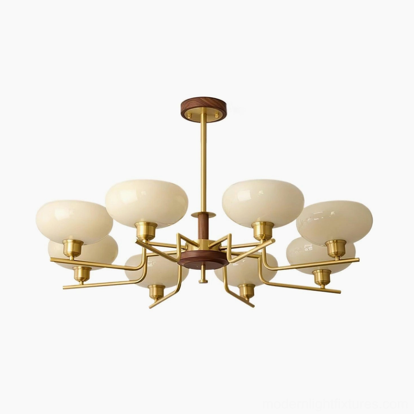 Modern minimalist glass pendant chandelier with warm brass finish in contemporary home lighting application