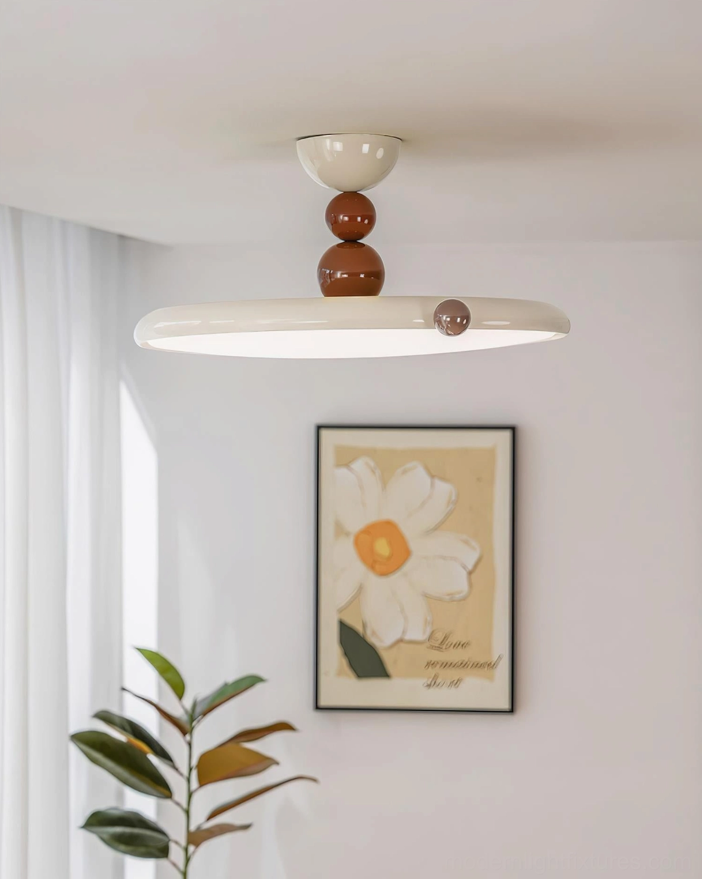 Modern minimalist ceiling light with integrated LED and two-tone design in neutral beige and brown color options