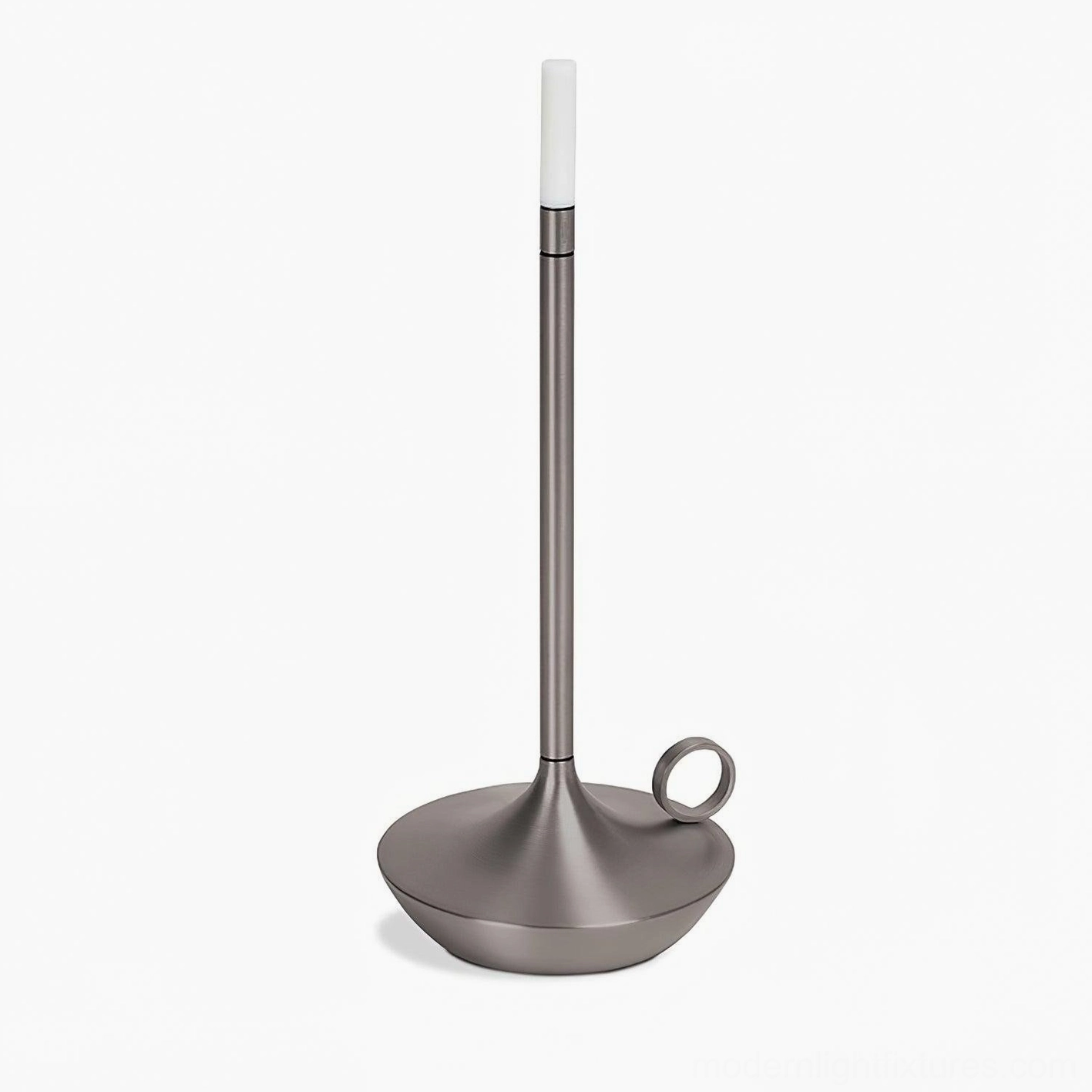 Elegant minimalist LED table lamp functioning as accent lighting on floating shelf gallery-like display