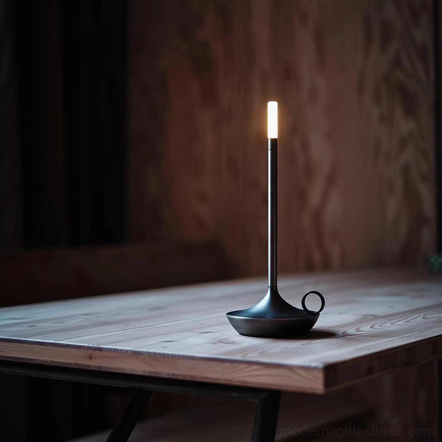 Minimalist LED candle table lamp complementing Scandinavian design interior aesthetic with clean lines