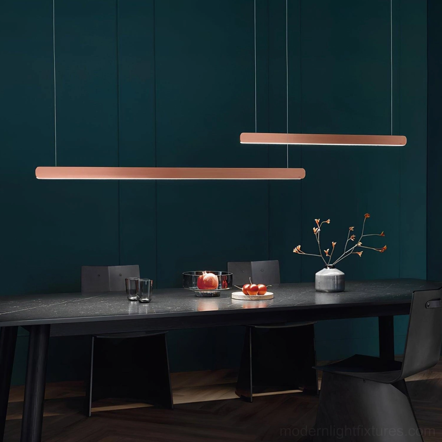 Minimalist linear pendant light with integrated LED in neutral tone modern interior