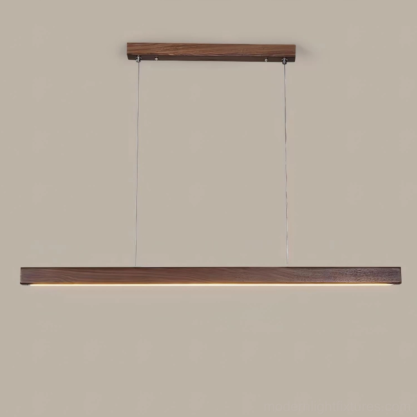 Minimalist linear pendant light with warm 3000K color temperature creating inviting ambiance in residential space