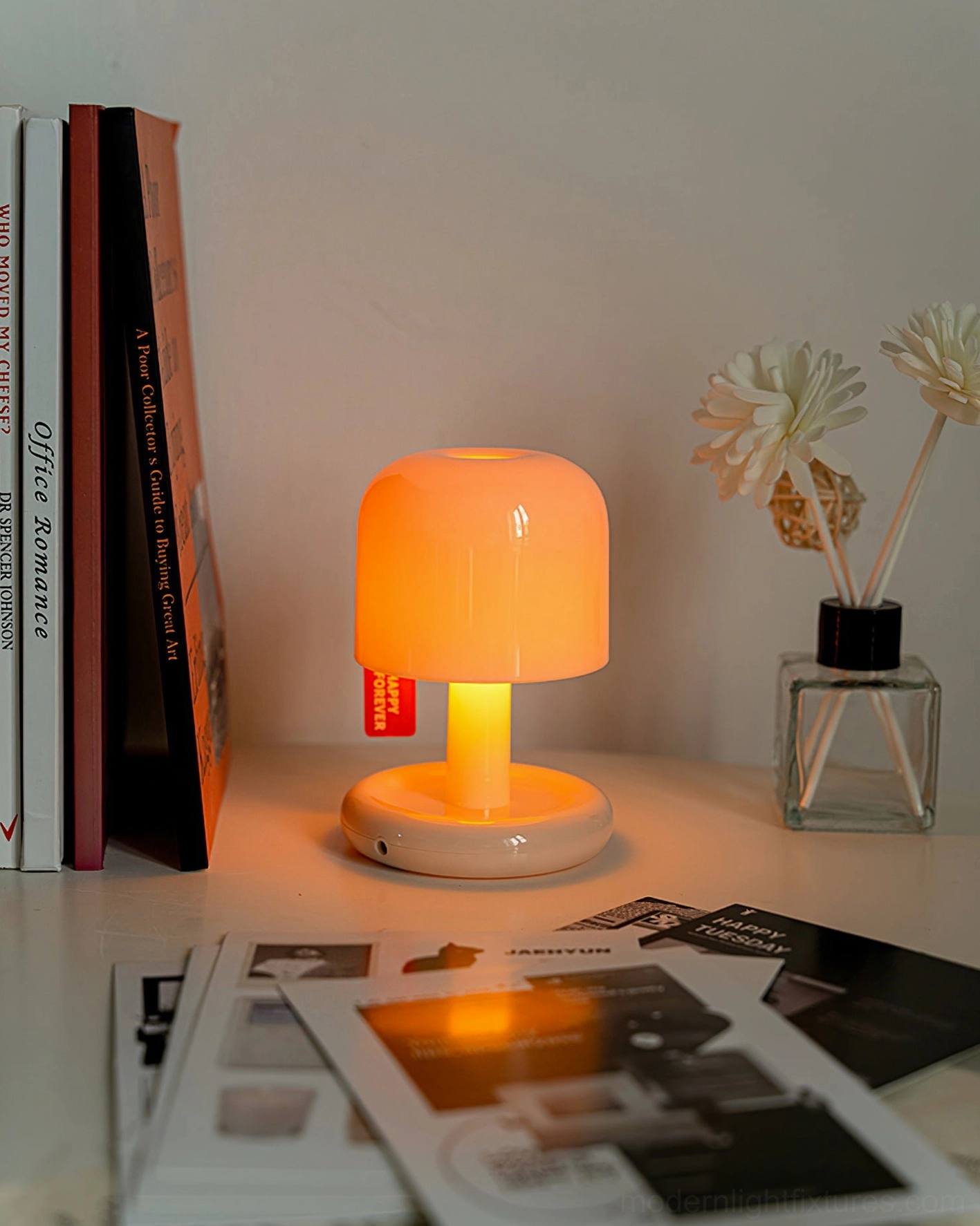 Minimalist mini mushroom table lamp in modern interior