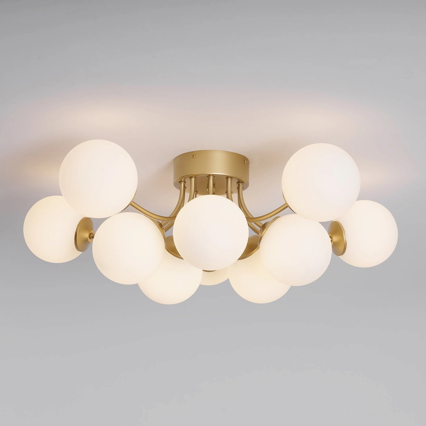 Modern multi-ball ceiling light fixture in contemporary minimalist interior design space